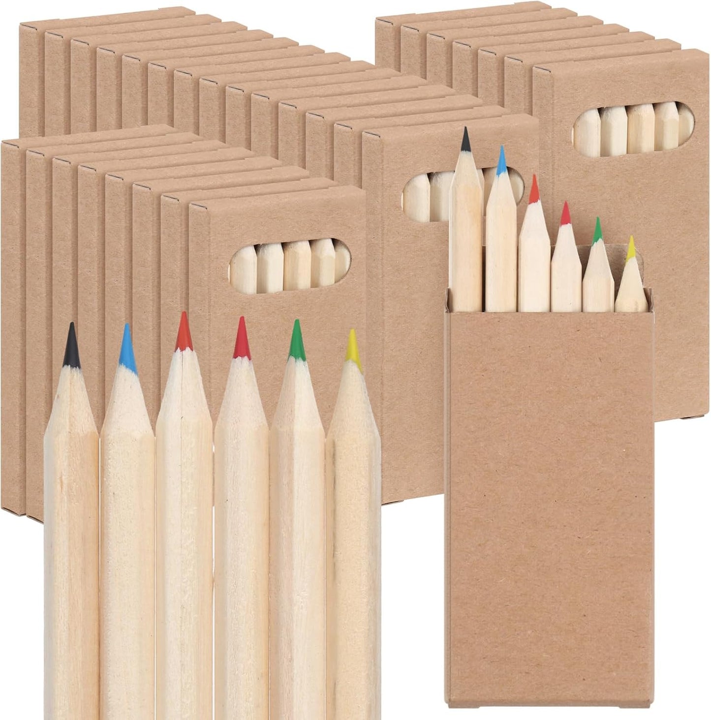 Ctosree 50 Packs Mini Colored Pencils Bulk 3.5 Inch Coloring Drawing Pencil in Kraft Boxes Goodie Bags Gift for Kids Adult Classroom School Office Painting Christmas Birthday Party Favor, 6 Per Pack