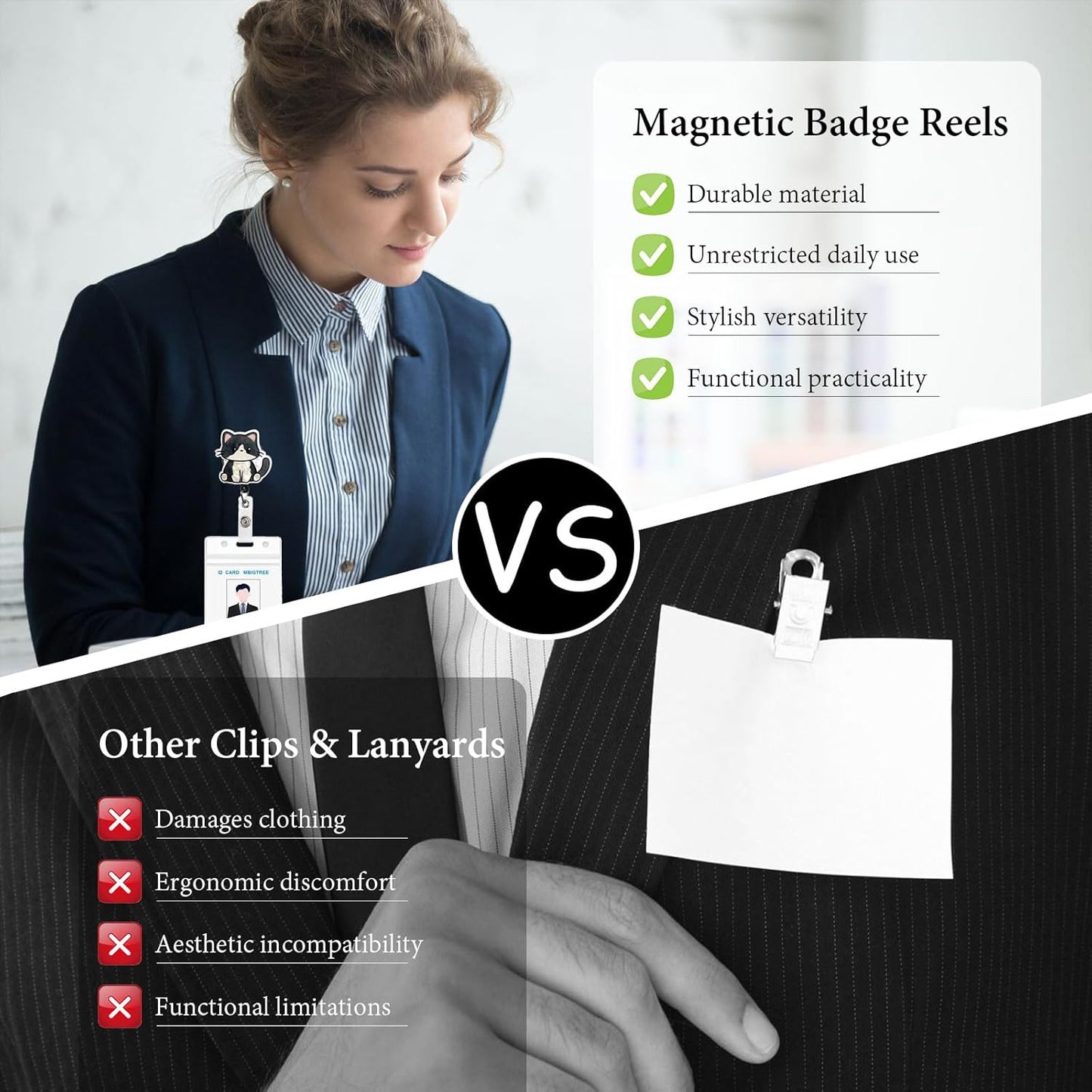 Magnetic Badge Holder, Funny Cute Cat Retractable Badge Reel, ID Card Clip for Nurses, Teachers, Office Professionals