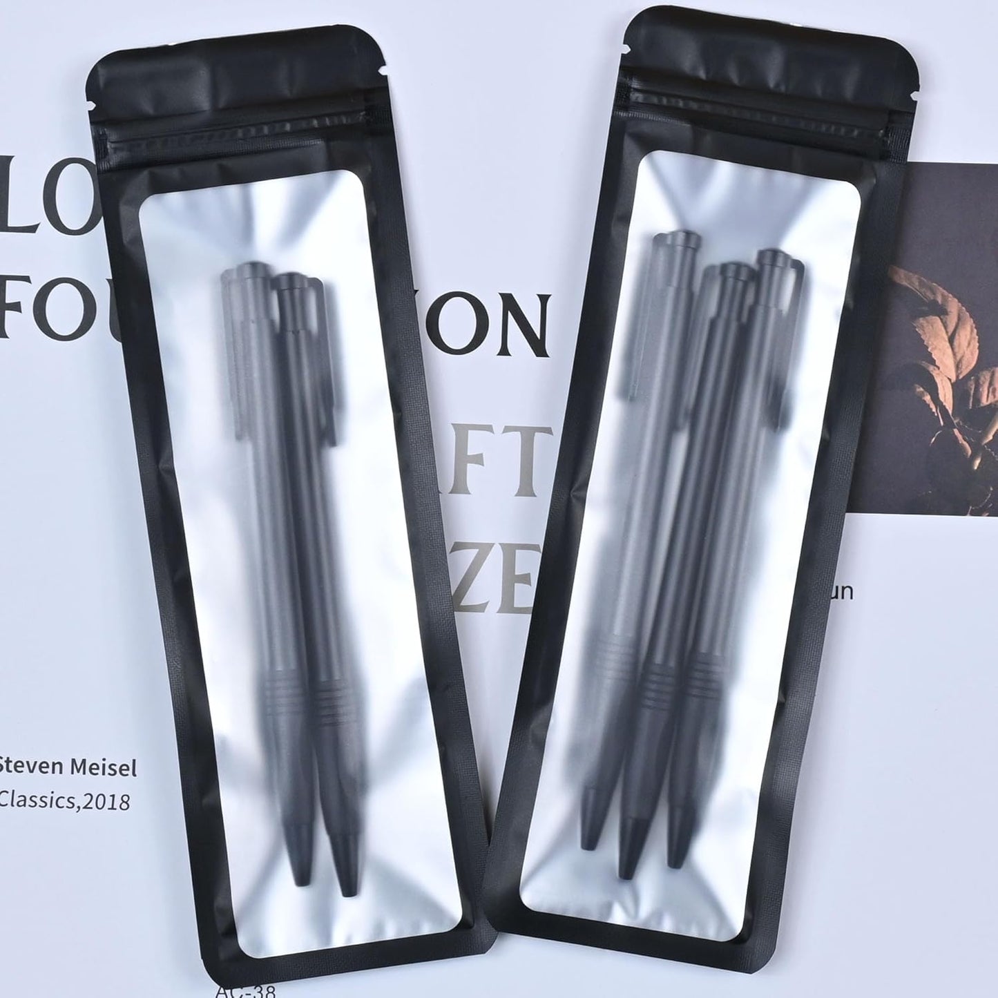 Resealable Mylar Pouch Pen Bags Great for Office Home Party Favor Food Storage Cookies Sample Jewelry Snack (100PCS, Black Color, 2.7 x 9 inch)