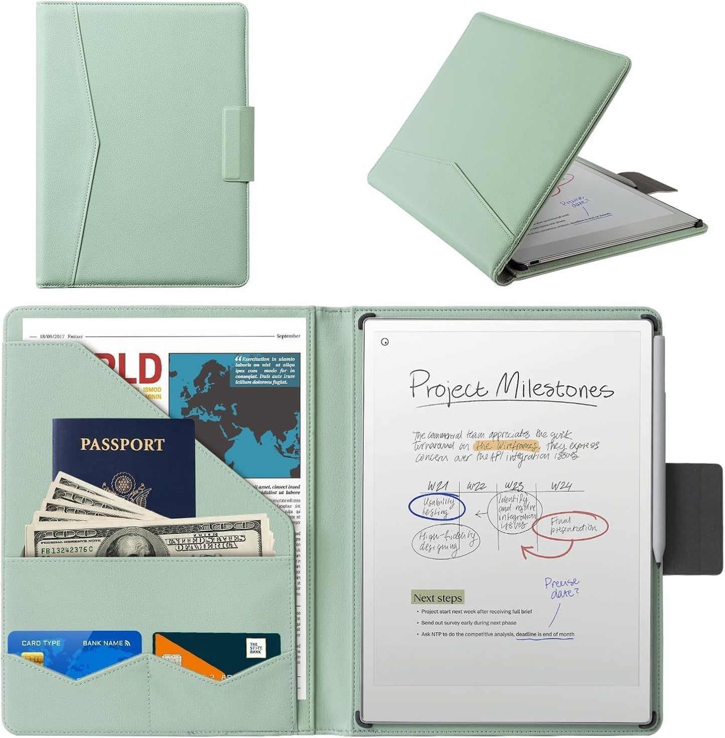 Cobak Premium PU Leather Case for Remarkable Paper Pro 11.8" (2024) – Slim Magnetic Back Cover with Auto Sleep/Wake, Folder Design, Magnetic Pen Holder Strap, Sage Green