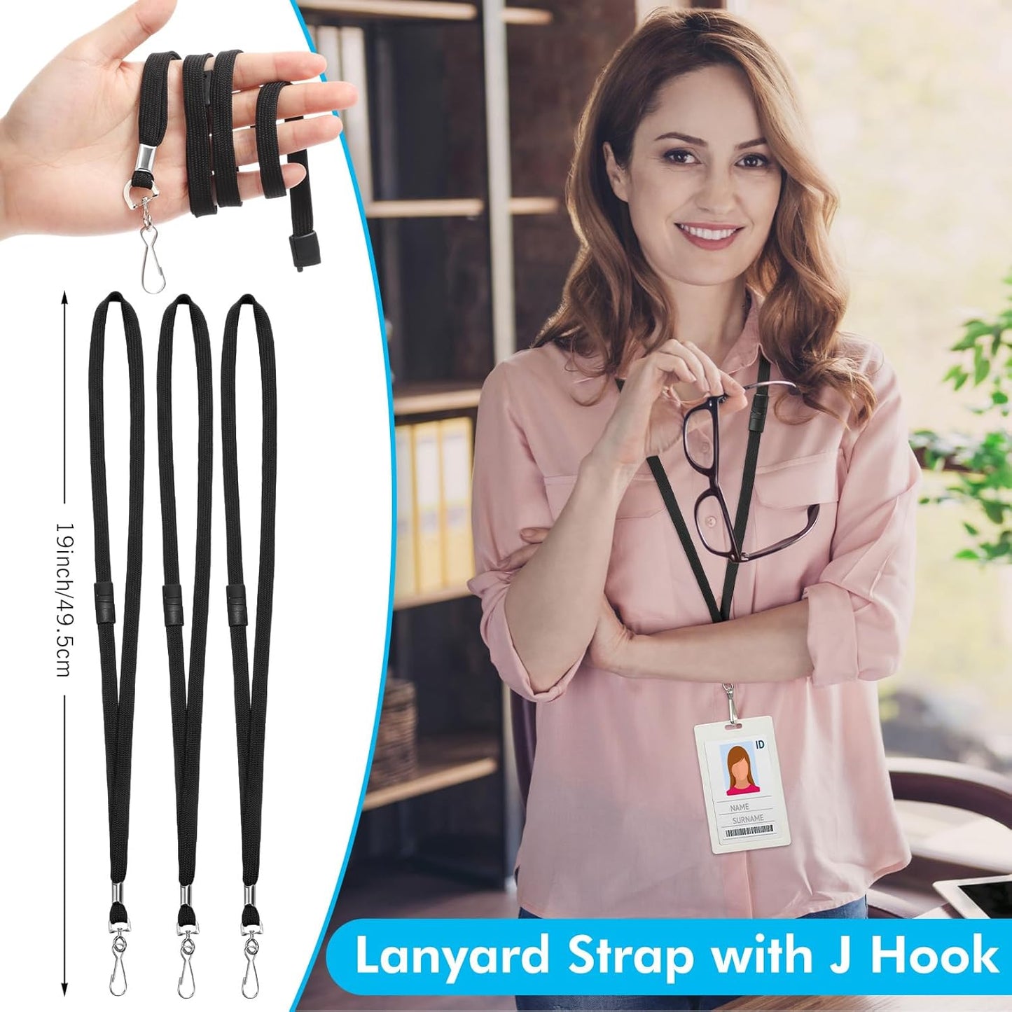 Windyun Breakaway Lanyards for ID Badges Bulk Lanyards Strap with J Hook Flat Lanyards School and Office Supplies