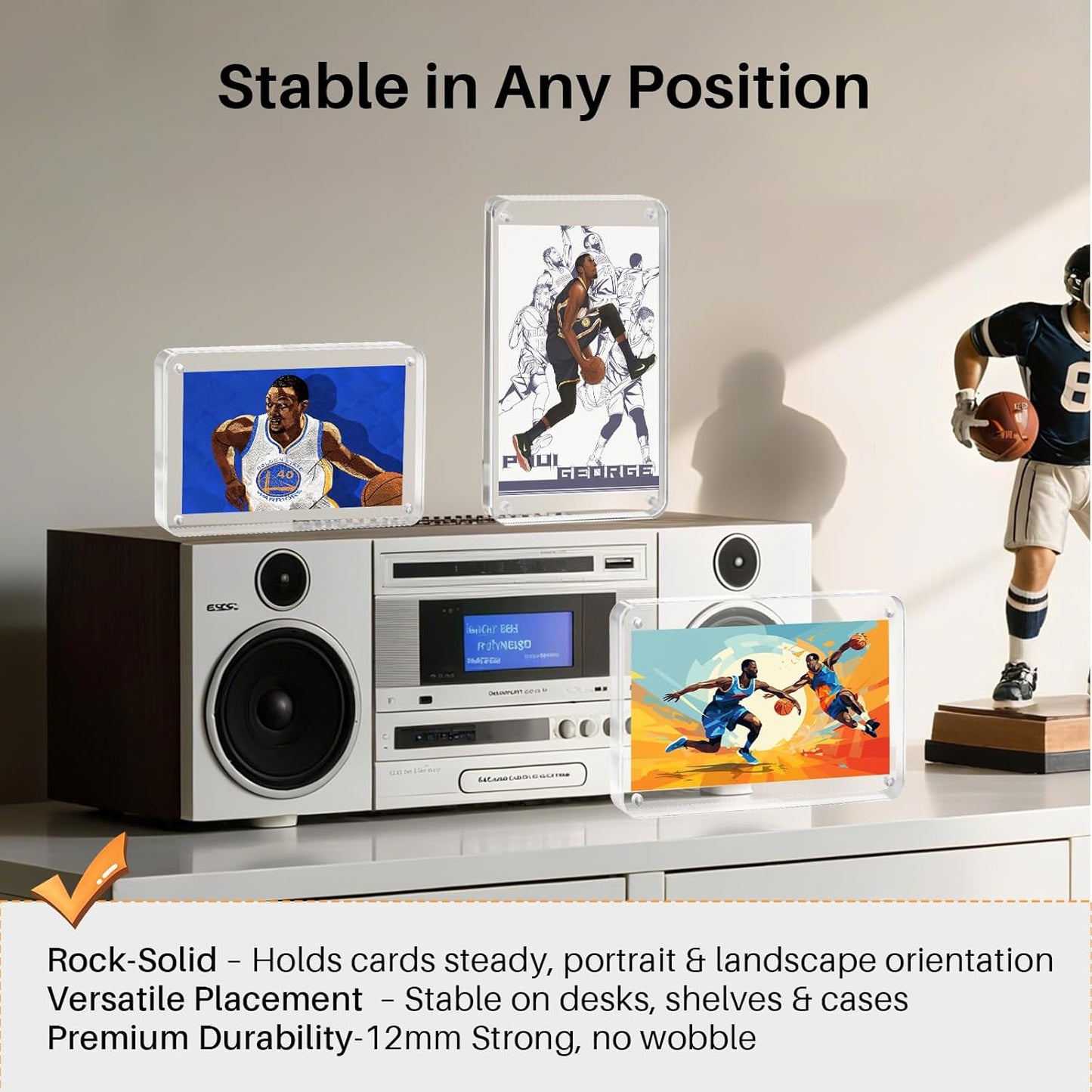 2 Packs Card Display Stand, Strong Magnetic Acrylic Trading Card Display Frames, Thickened Stable Support for Baseball & Sports Card Display Case with 2 Card Sleeve