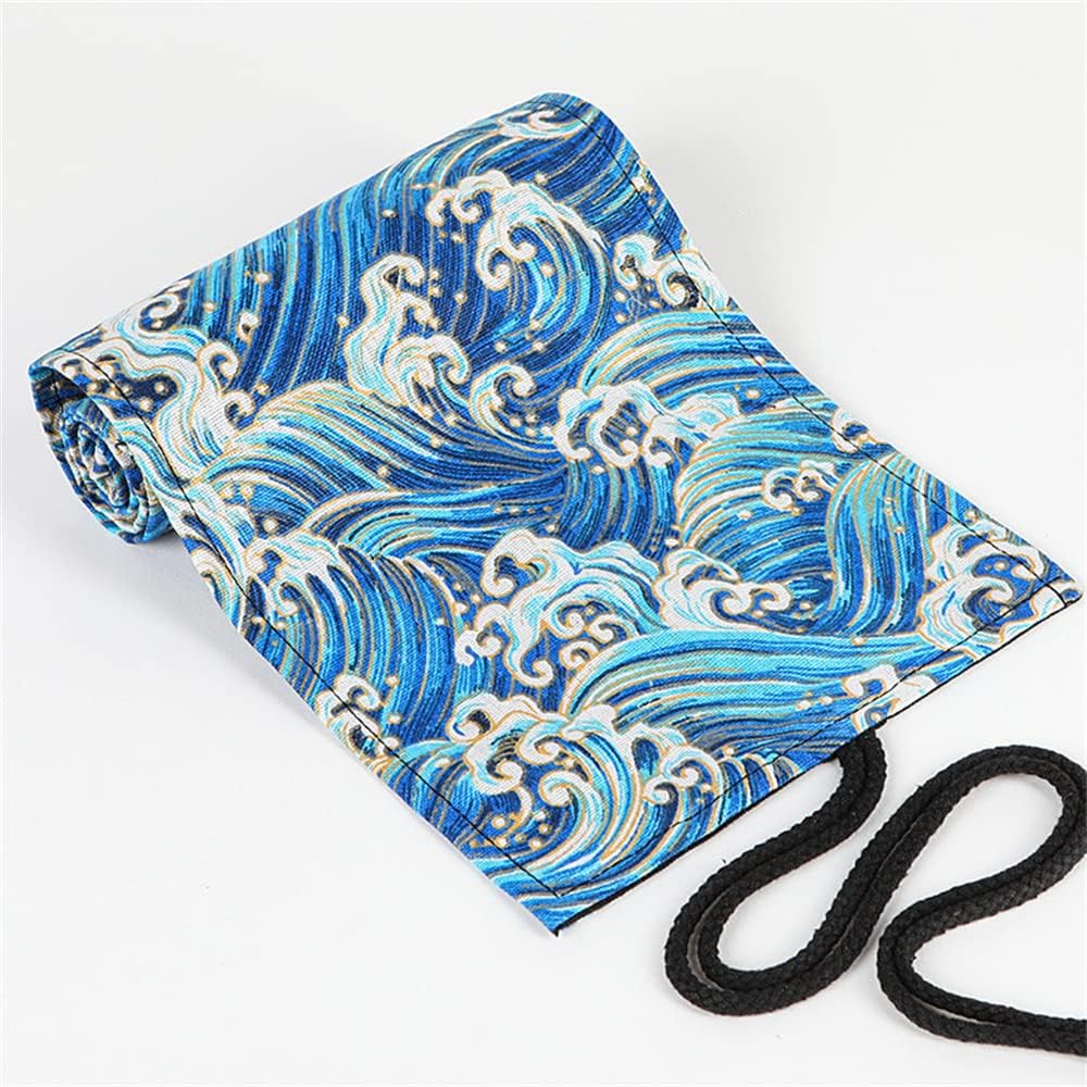 DIYOMR 24/36/72 Slots Pencil Wrap Pencil Rolls, Artist Colored Pencils Roll Up Bag Short Brushes Pouch Case Pencils Organizer for Drawing Coloring and Sketching (Blue Ocean, 36slots)