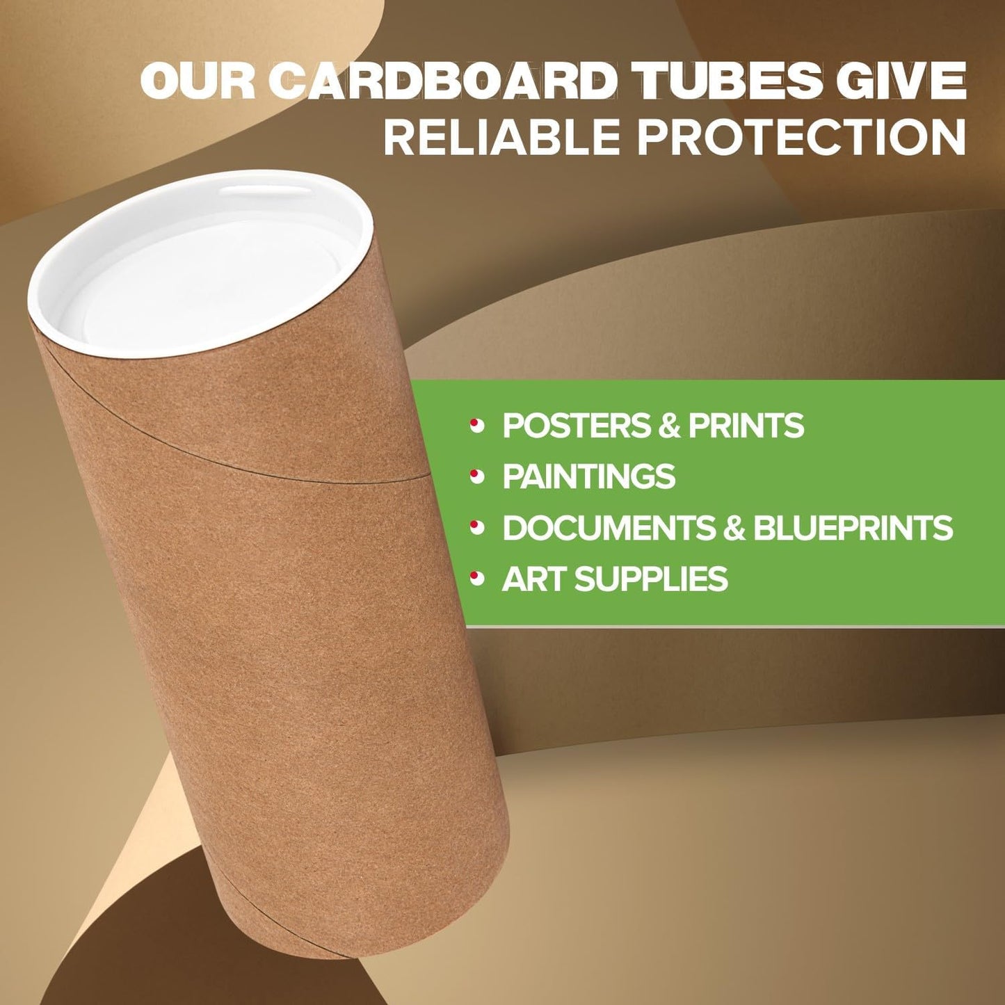 2" x 6" Reinforced Kraft Paper Mailing Tube, Pack of 1 Tube with 2 Caps – Secure USPS Approved Poster Tube – Cardboard Tube for Shipping and Storing Posters, Prints, Artwork, or Documents