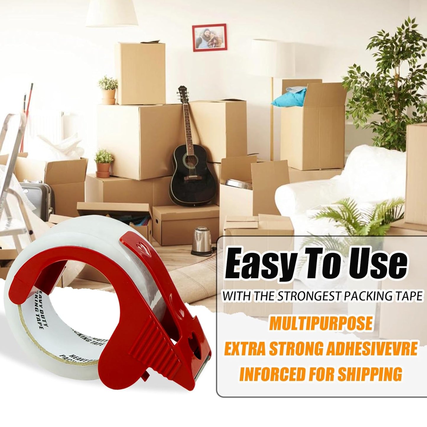 Heavy Duty Packing Tape with Dispenser - 8 Pack 1.88 in x 60 yd Clear Package Tape for Shipping Moving Storage and Mailing, Total 480 Yards