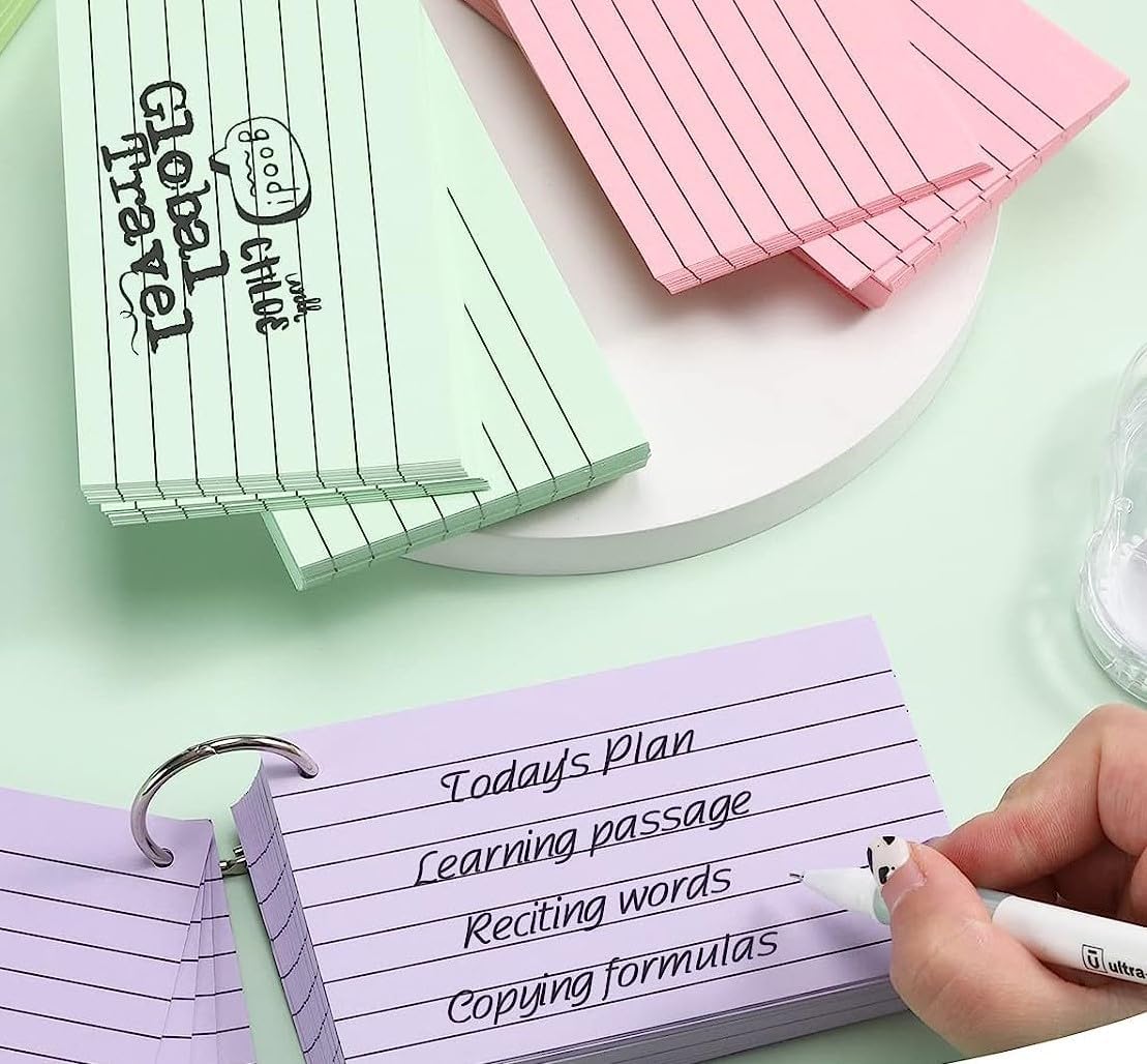 TFLFL Index Cards 4x6 Inch, 600PCS Flash Cards with Rings 8 Colors Ruled Index Cards, Assorted Lined Colored Flashcards, Thin Note Cards Paper, Study Card Memo Scratch Pad for Home Office School