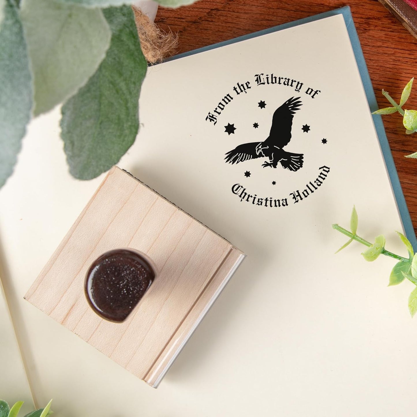 from The Library of Embossers & Stamps for Fantasy Book Readers | Custom Embosser | Custom Stamp | Ex Libris | Elevate Your Fantasy Collection of Stories and Novels (Design 10, Wood Hand Stamp)