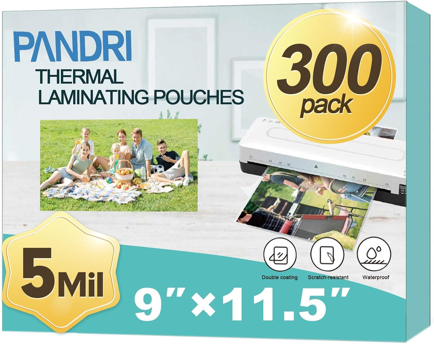 Laminating Sheets, PANDRI 300 Pack Thermal Laminator Pouches Holds 8.5 x 11 Inch, 5 Mil Clear Laminator Paper 9 x 11.5 Inch, Letter Size