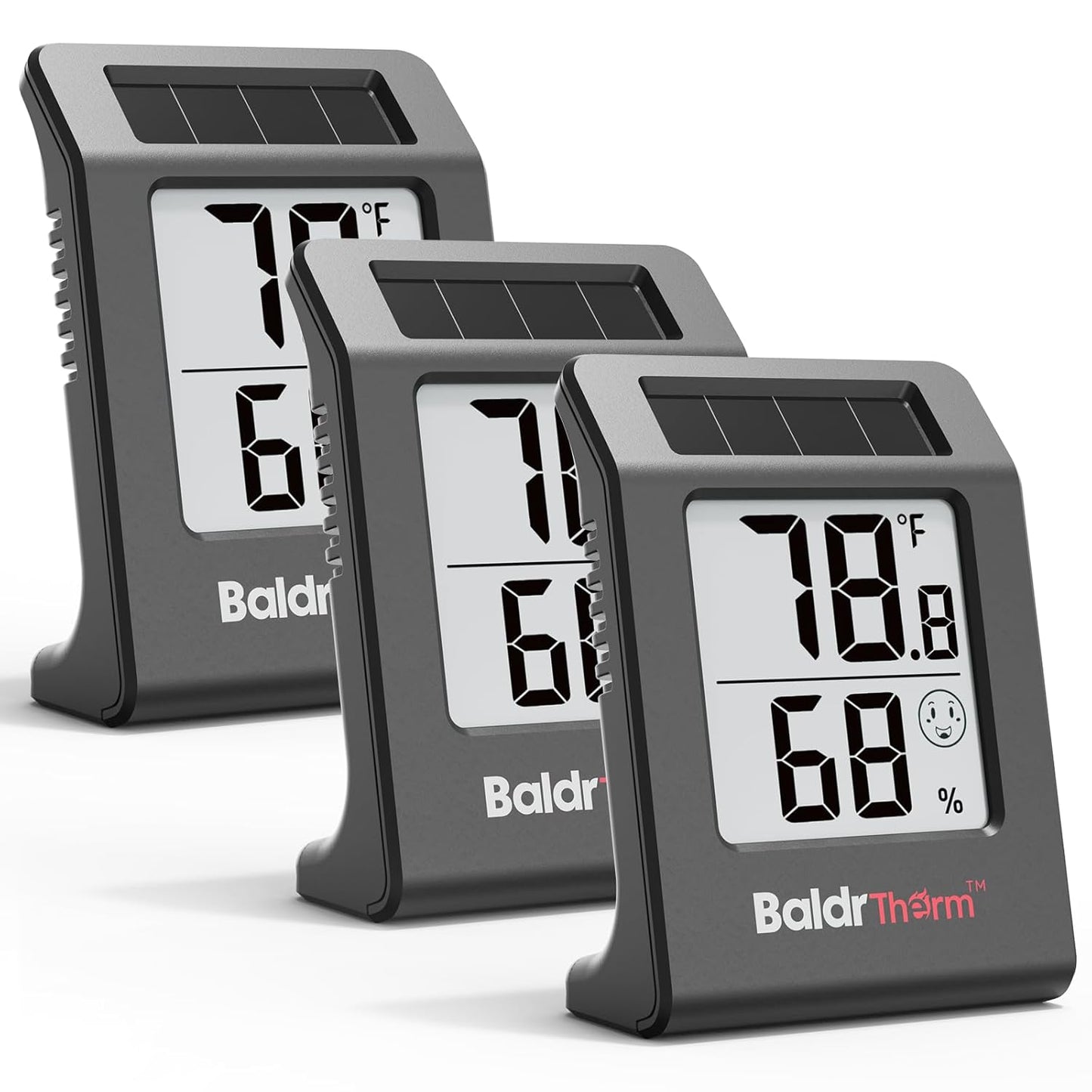 Humidity Meter Hygrometer, Solar-Powered Room Thermometer Indoor Digital Temperature Sensor Monitor, 2.2''Humidity Gauge for Baby Rooms, Home, Office, 3Pack, Black