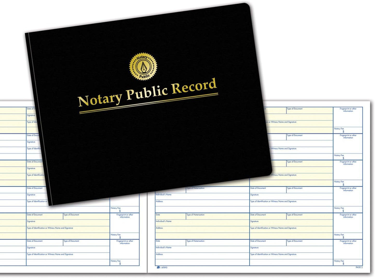 Adams Notary Public Record Journal, 11 x 8.5 Inches, 6 Entries Per Page, 63 Pages Per Book, Black (AFR90)
