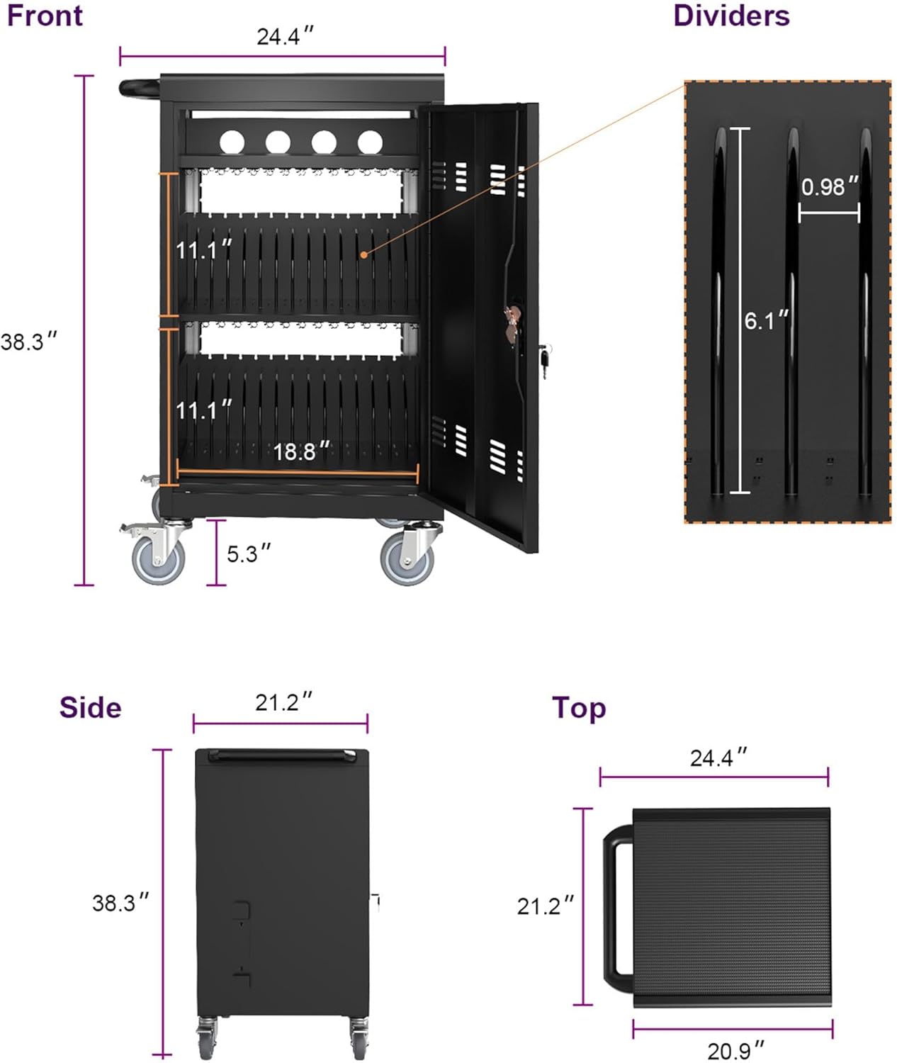 35 Device Mobile Charging Station for Laptops/Tablets/iPads/Chromebooks,35 Bay Lockable Charging Cabinet with Cable Management & Power Strip Included, Laptop & Tablet Storage Carts,Easy Assembly