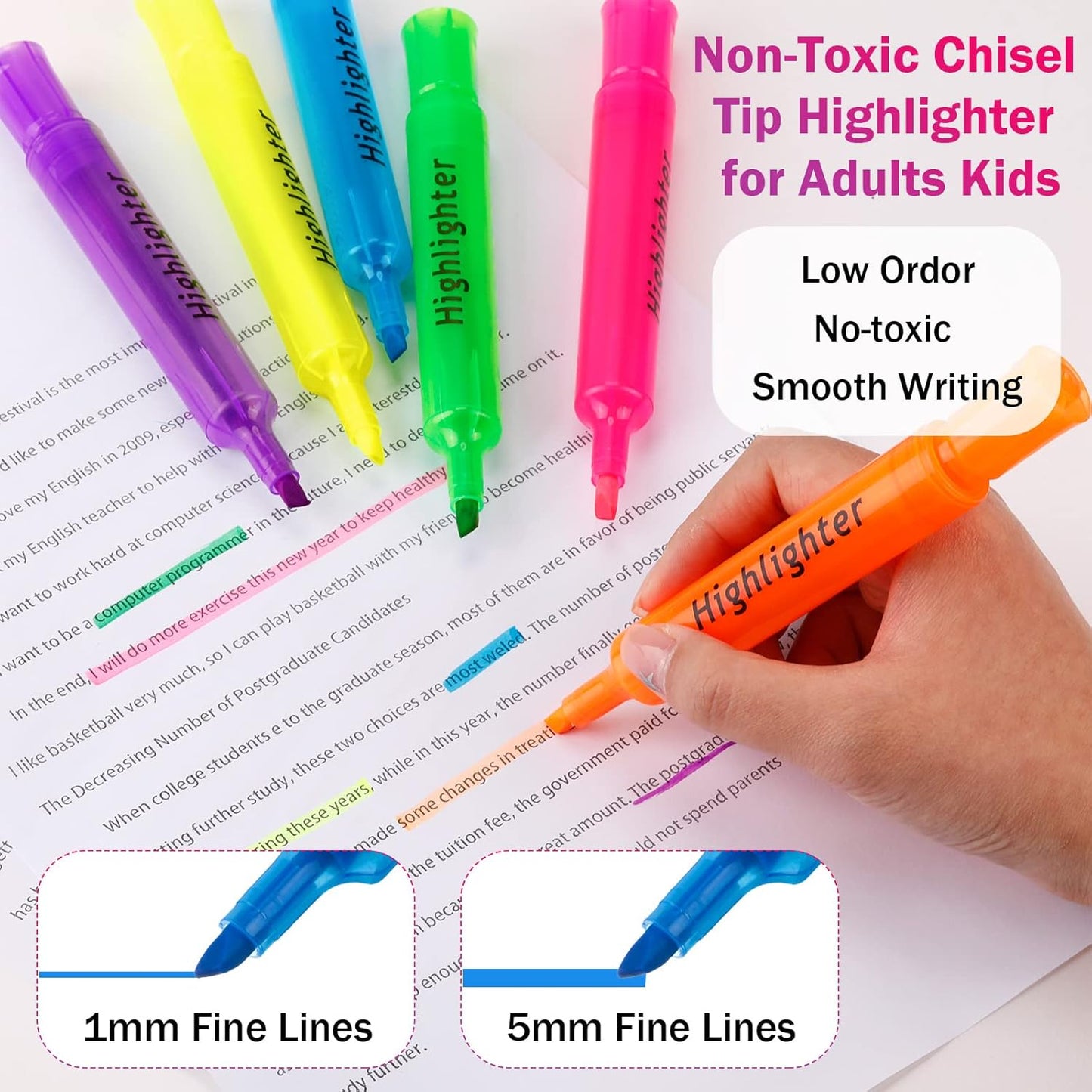 Teling 240 Pcs Highlighters Bulk Chisel Tip Tank Style Highlighters for School Classroom Assorted Color Fluorescent Pens for Office Shop