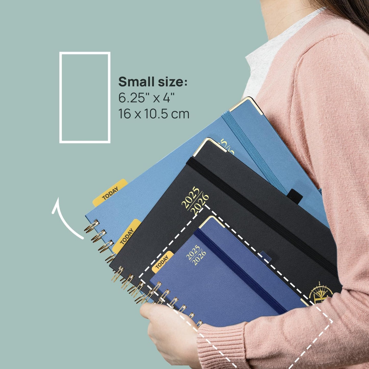 POPRUN Pocket Planner 2025-2026 (Spiral Hardcover - 4''x 6.25''), Daily Weekly and Monthly (July 2025 - June 2026) with Hourly Time Slots, for Purse, 100 GSM - Midnight Green