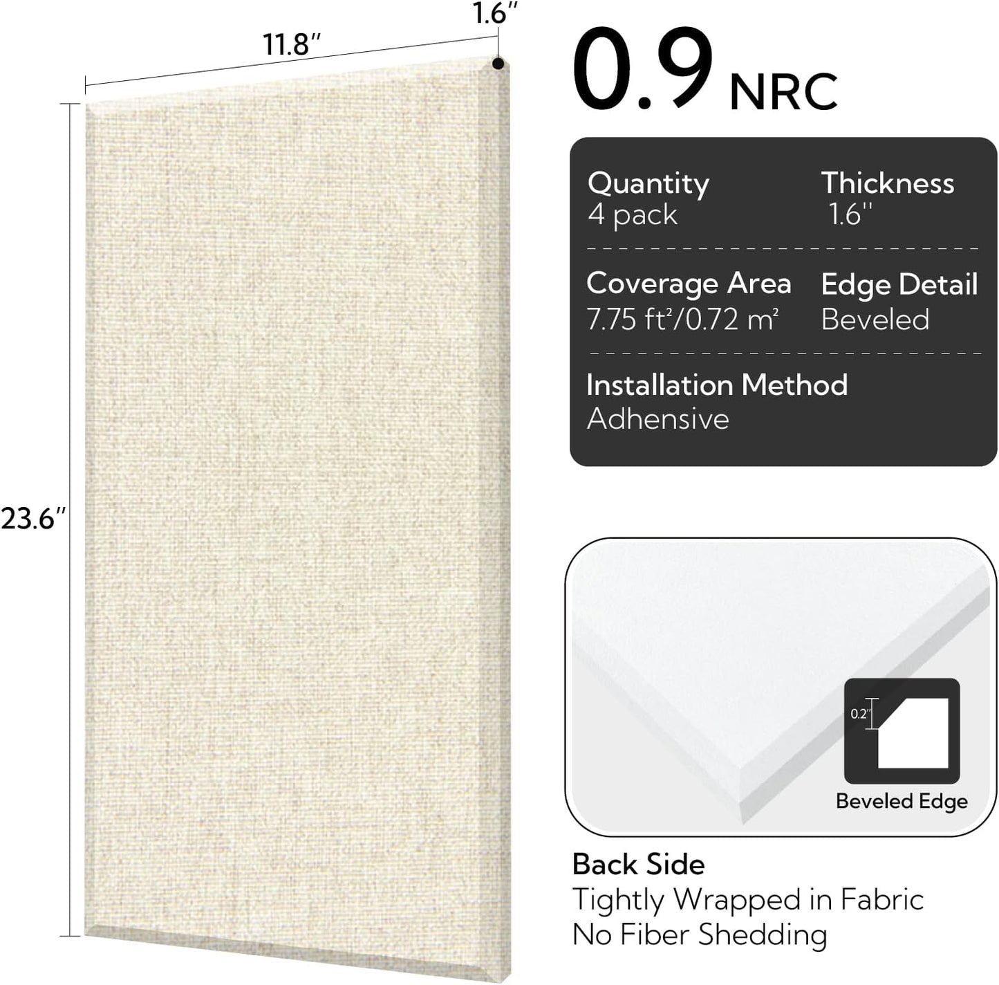 Olanglab Fiberglass Acoustic Wall Panels 4 Pack, 11.8'' x 23.6'' Sound Panels, Fabric Wrapped Sound Proof Panels for Walls (White)