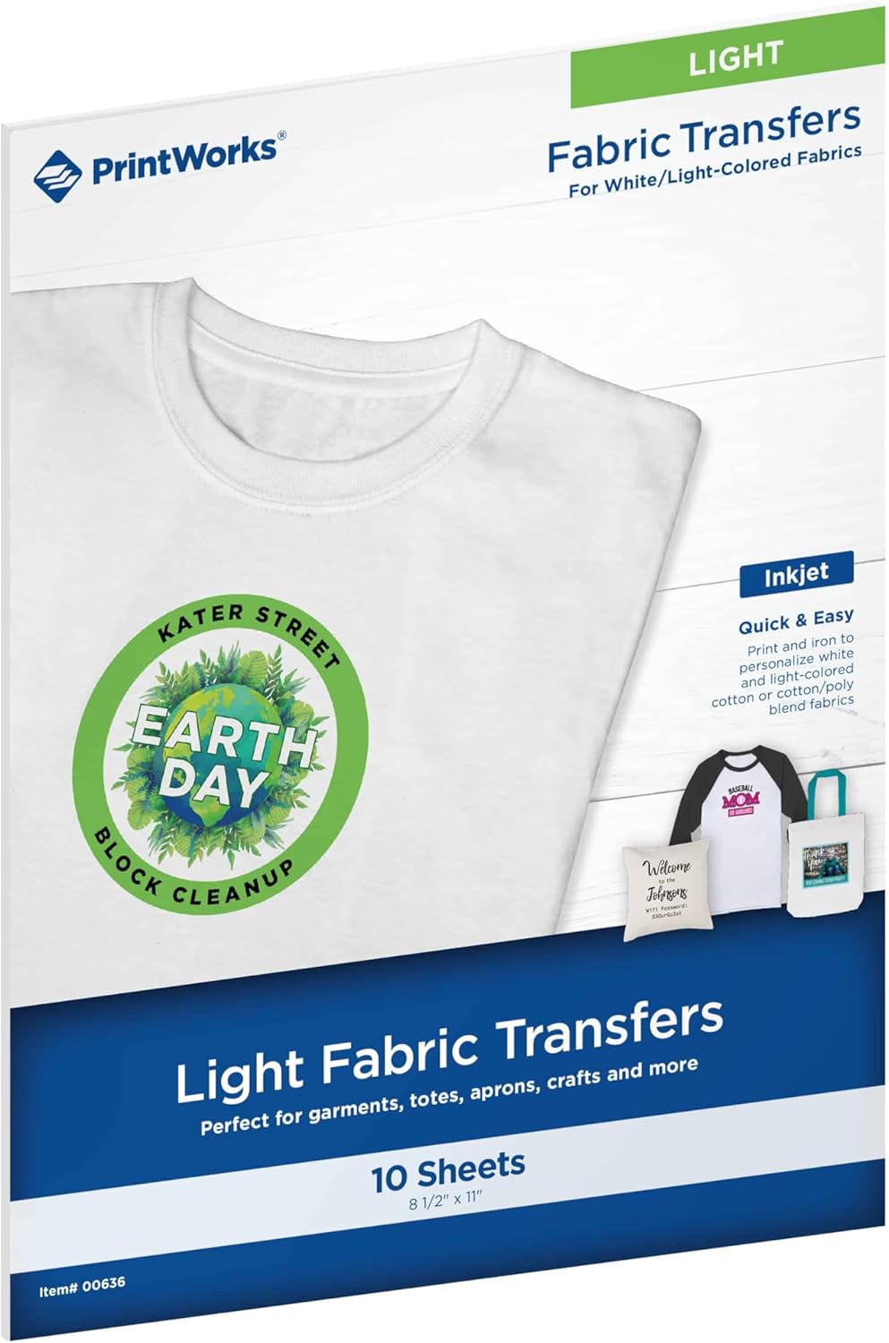 PrintWorks Printable Iron on Heat Transfer Paper for Light Fabrics & T-Shirts, 8.5” x 11”, 10 Sheets, Easily DIY, Made in the USA