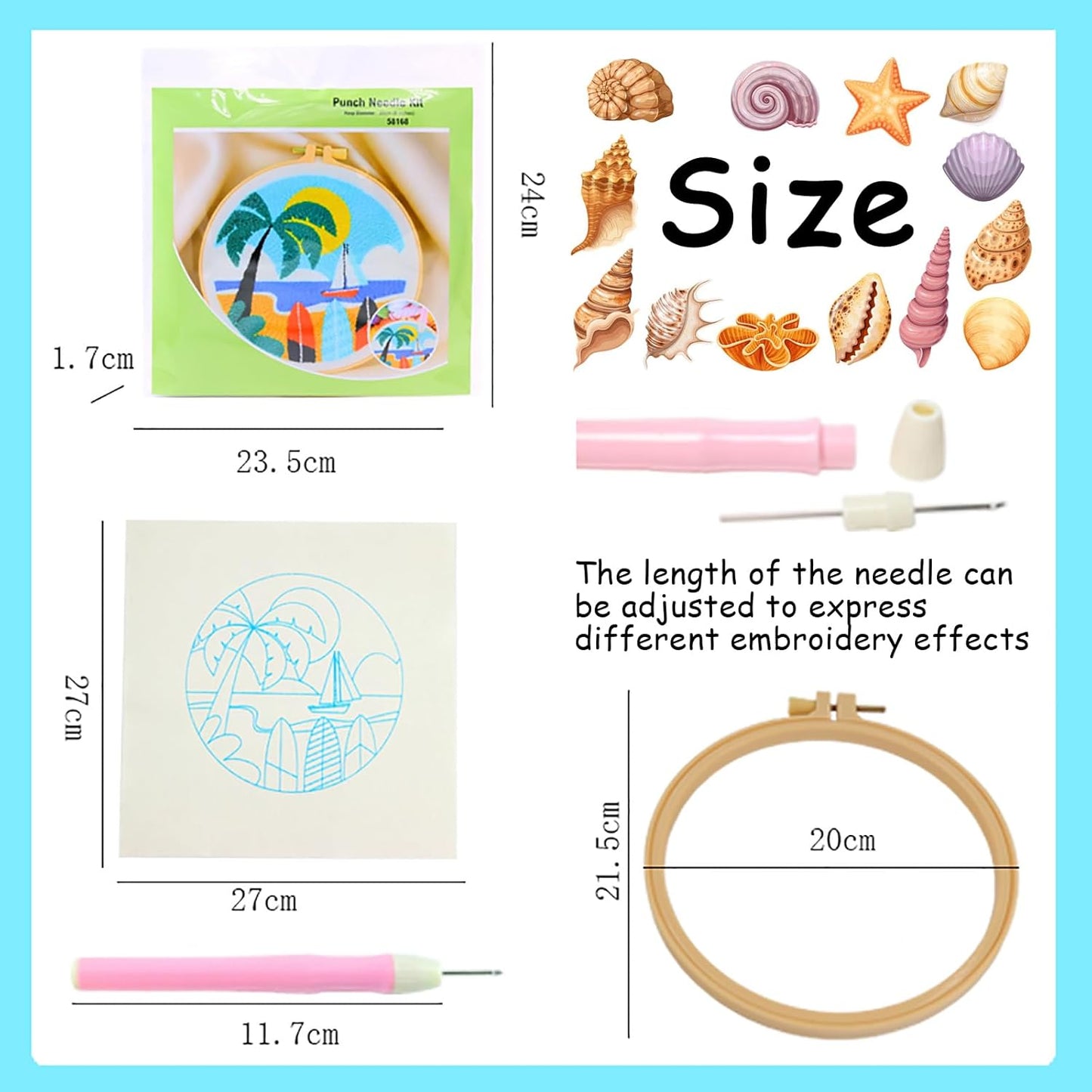 ILYUFO Punch Needle Kits Adults Beginner DIY Dreamy Beach Style 8 in Hoop Embroidery Set Starter Punch Needle Tool for Art Crafts, Ideal for All Ages, Perfect Festival Decoration & Gift (Tree House)