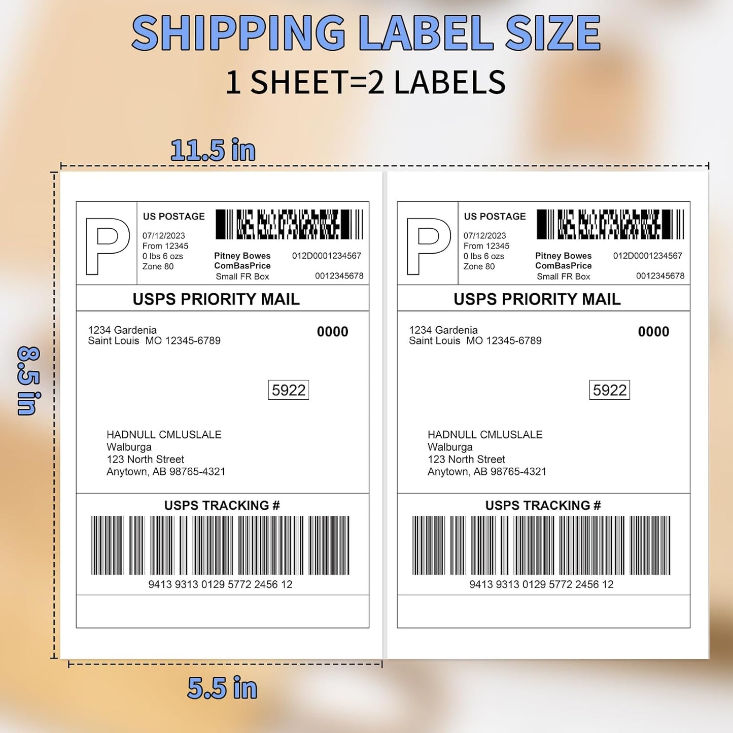 Half Sheet Shipping Labels 8.5x5.5 Inches, FungLam Half Page Labels, 8.5”x11” Self Adhesive Shipping Labels for Laser&Inkjet Printers, White Mailing Address Labels, 2 Labels Per Sheet, 50 Labels.