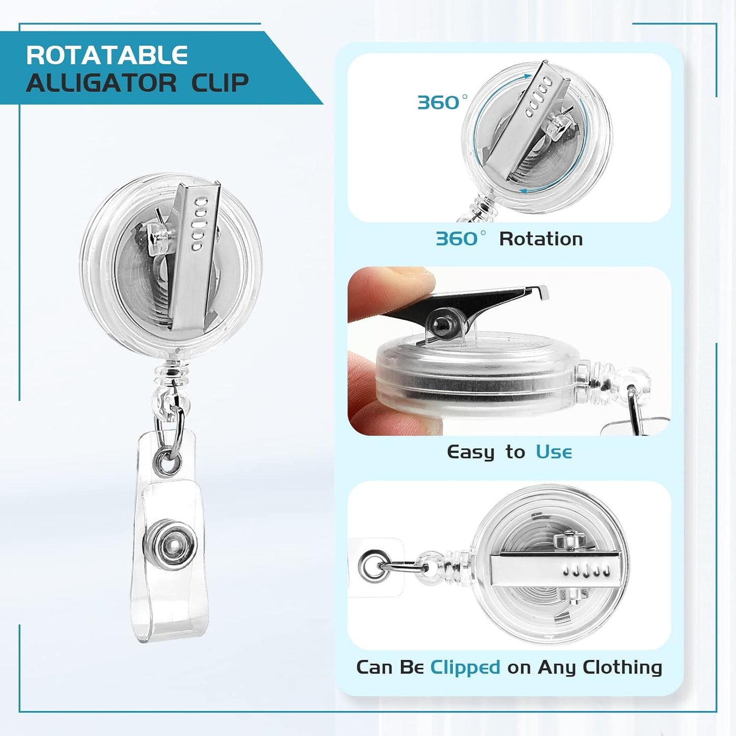 30 Pack Badge Reels Retractable with Swivel Alligator Clip Retractable Badge Holder Reel Clips for Teachers, Students, Office Workers (Translucent Clear)