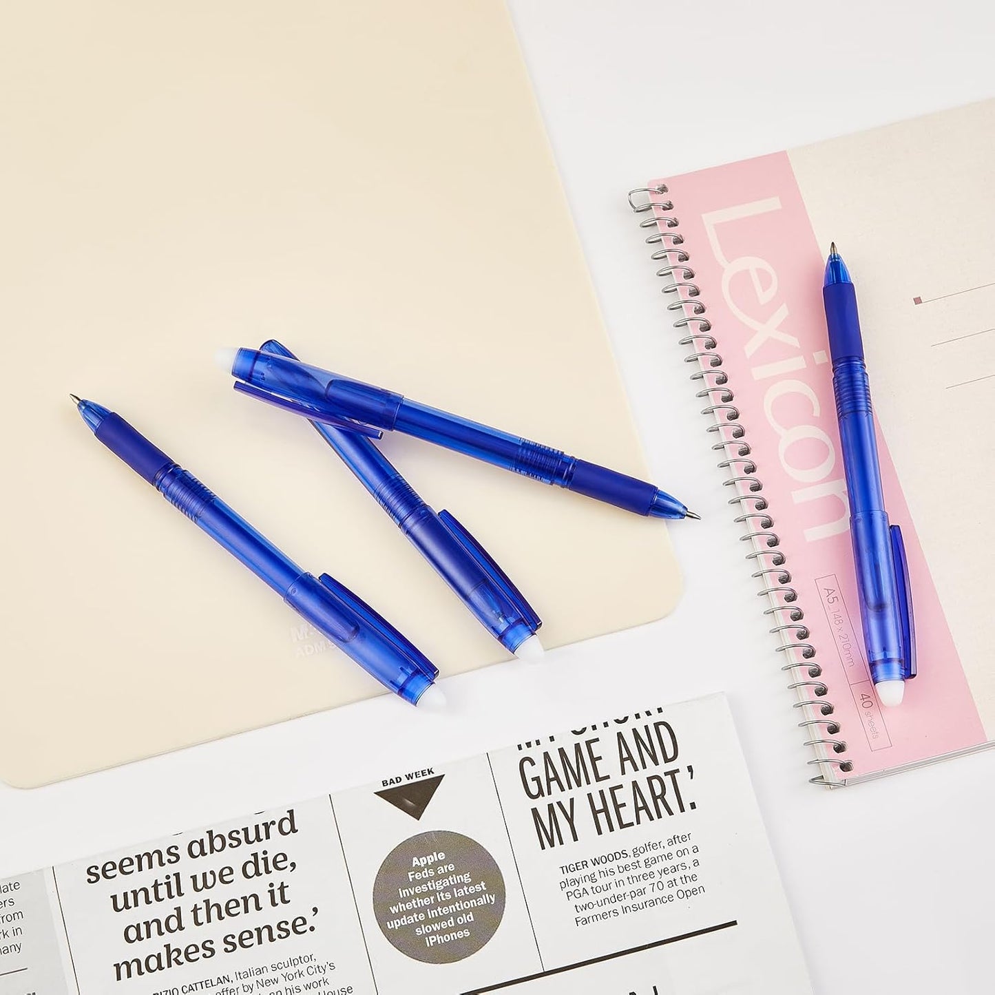 Volcanics Blue Erasable Gel Pens, 0.7mm Fine Point Gel Erasable Pens - Compatible with Rocketbook, 12 Pack, Smooth Writing Pens Pencil-Like Precision for School & Office