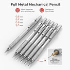 Nicpro 30PCS Silver Metal Mechanical Pencils Set in Leather Case, Art Drafting - Image 2