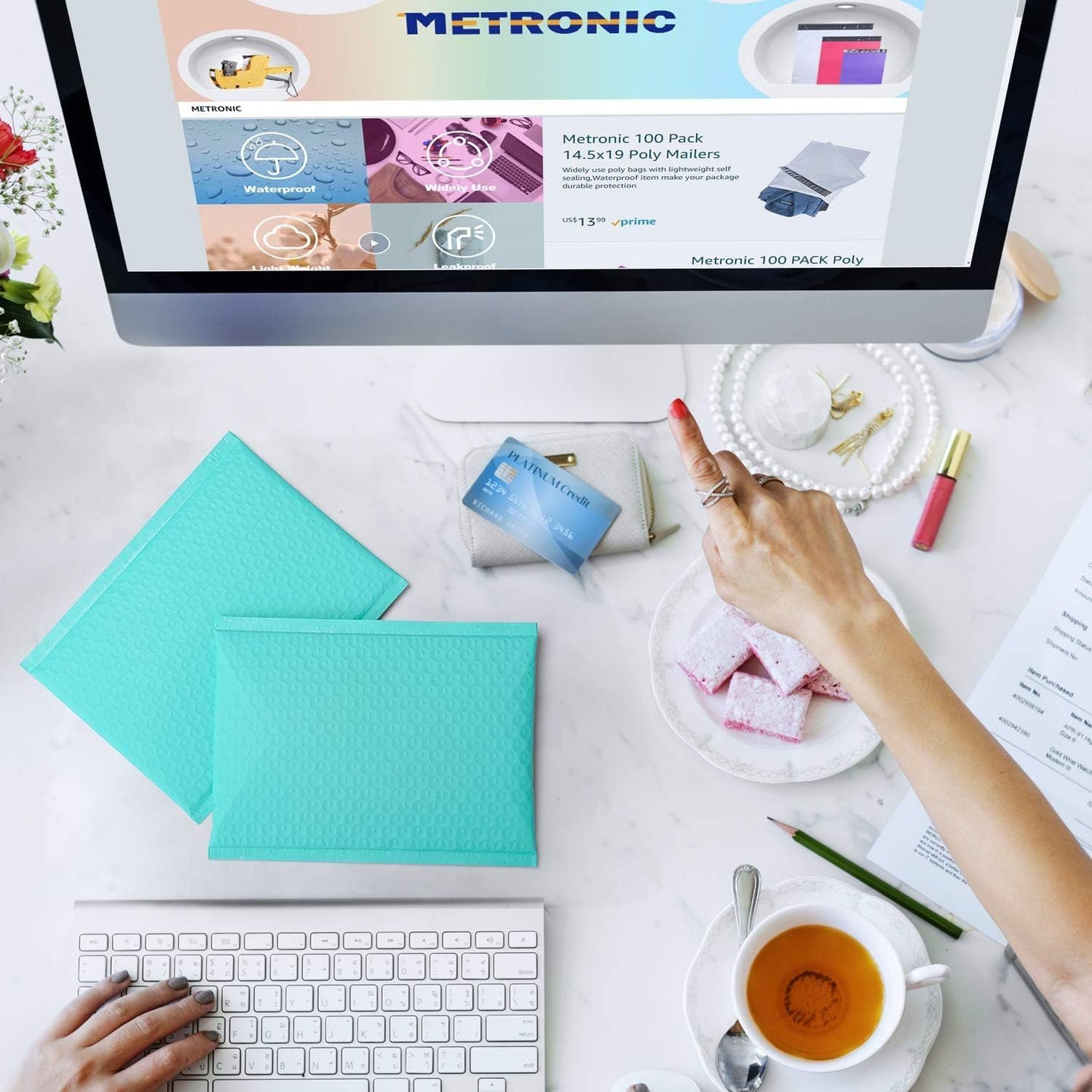 Metronic Bubble Mailers 6x10 Inch 600 Pack Teal Bubble Mailers Usable Size 6x9'' Waterproof Padded Envelopes for Decorations Packaging, Shipping, Mailing, Small Business Supplies