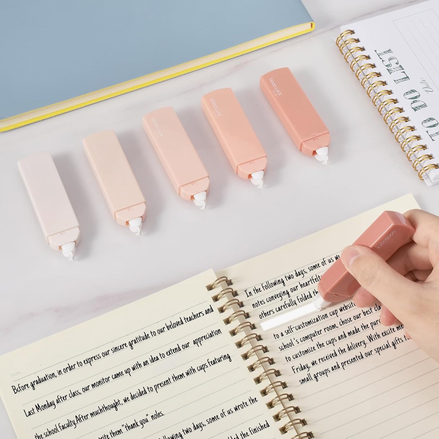 Temiary 6Pcs Mini White Correction Tapes, Quick Dry Smooth Pull Out for Writing, Aesthetic Cute Correction Tape Set Easy To Use for Students School Office Supplies (Pink)