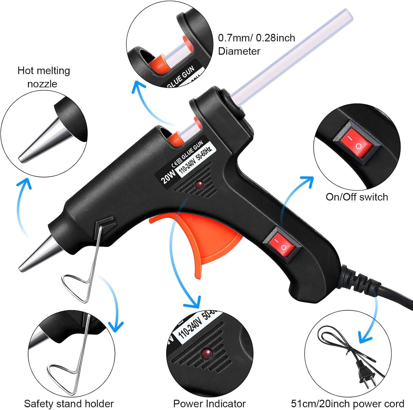 Zhengmy 12 Pieces Mini Hot Glue Gun Crafts Hot Melt Guns Fast Preheating and Easy Squeeze Trigger for School DIY Arts Class Projects Office Home Quick Repairs (Black)