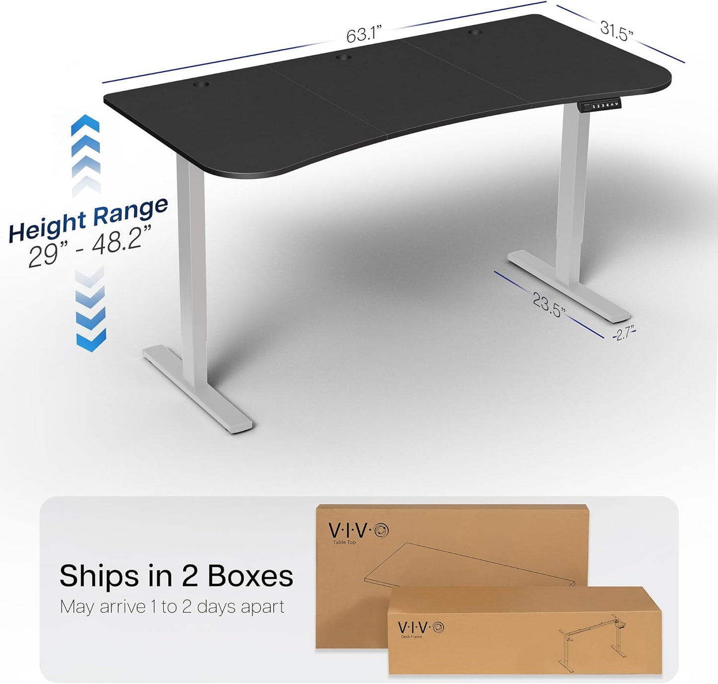 VIVO Electric 63 x 32 in Standing Desk, Memory Height Adjustment, 1B Series, Black Top Gray Frame, DESK-KIT-1G1B