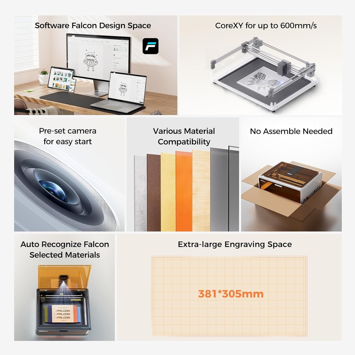 CREALITY FALCON A1 10W Laser Engraver, 80W Enclosed Laser Cutter and Engraver Machine with Air Assist, Smart Camera Positioning, 600mm/s Speed, Smart Material Recognition, Ideal for Wood & Metal