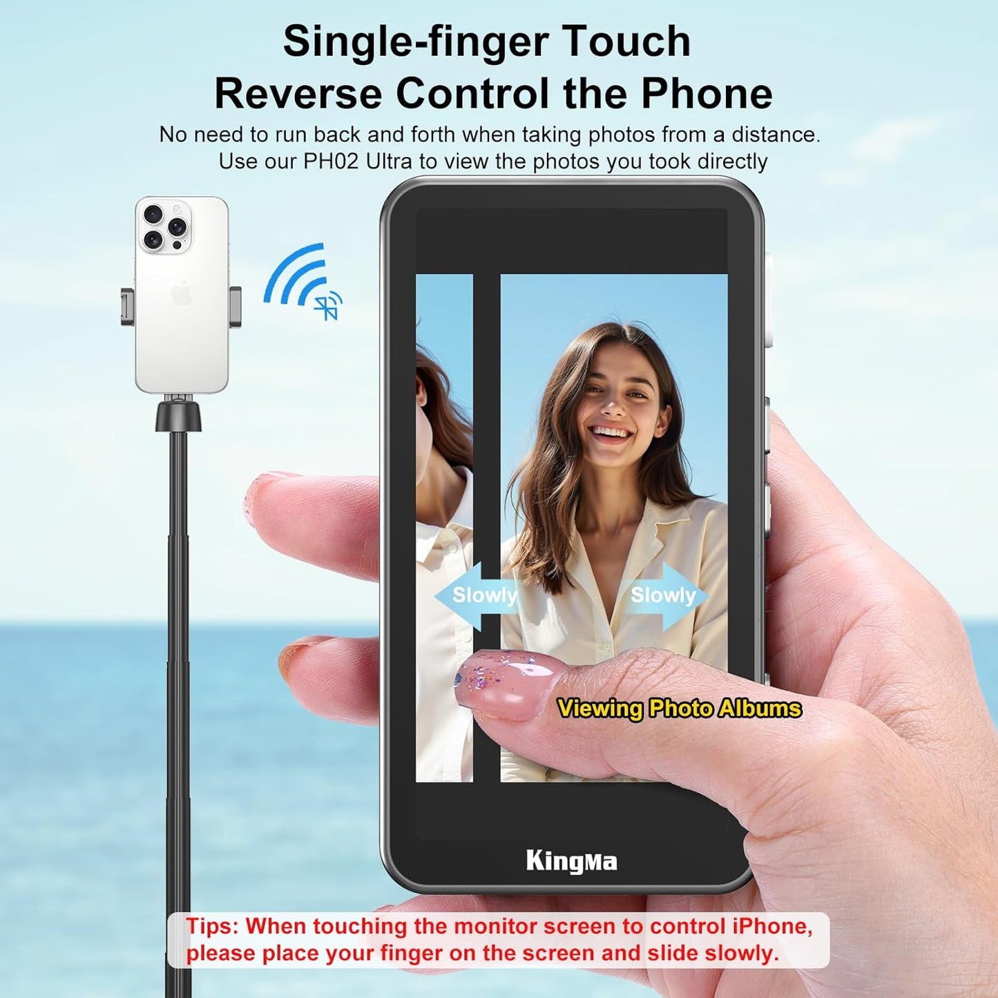 Newmowa Touchscreen Phone Vlog Selfie Monitor Screen, Magnetic Wireless Back Camera Selfie Monitor with Focus Adjustment ONLY for iPhone, Support 4K 30fps Wireless Recording for iPhone 15/16(Grey)