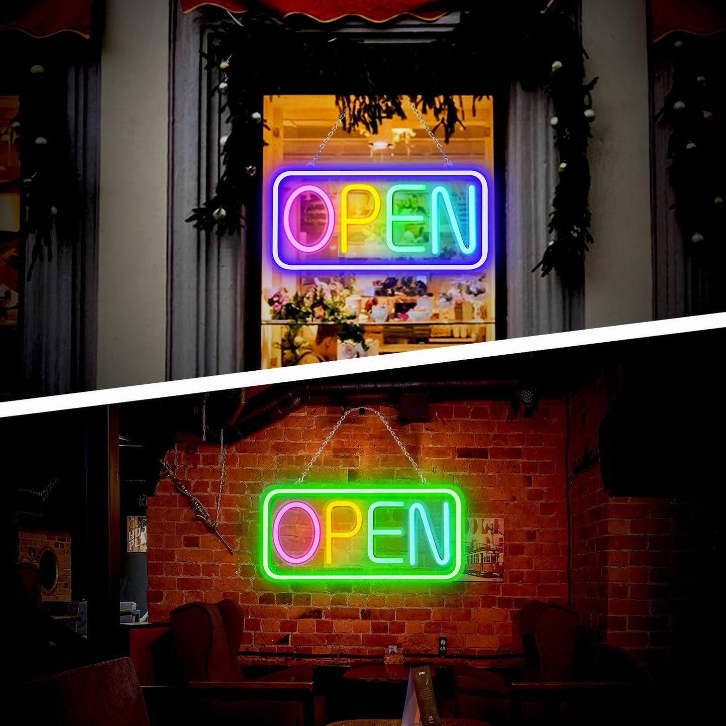 Open Sign LED for Business, 16×8 inch Bright Neon Open Sign, Color Changing & Scrolling and Flashing Modes, Powered by USB with ON/OFF Switch for Bar Restaurant Storefront Window Decor