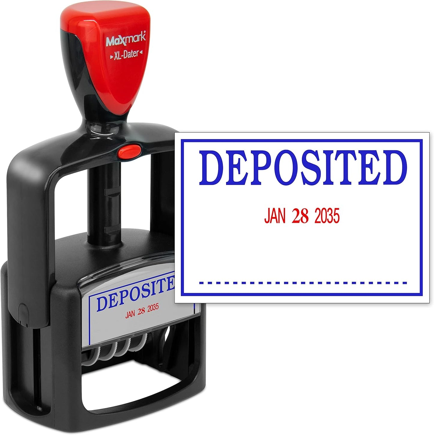 MaxMark Heavy Duty Style 3 Date Stamp with DEPOSITED self Inking Stamp - 2 Color Blue/Red Ink