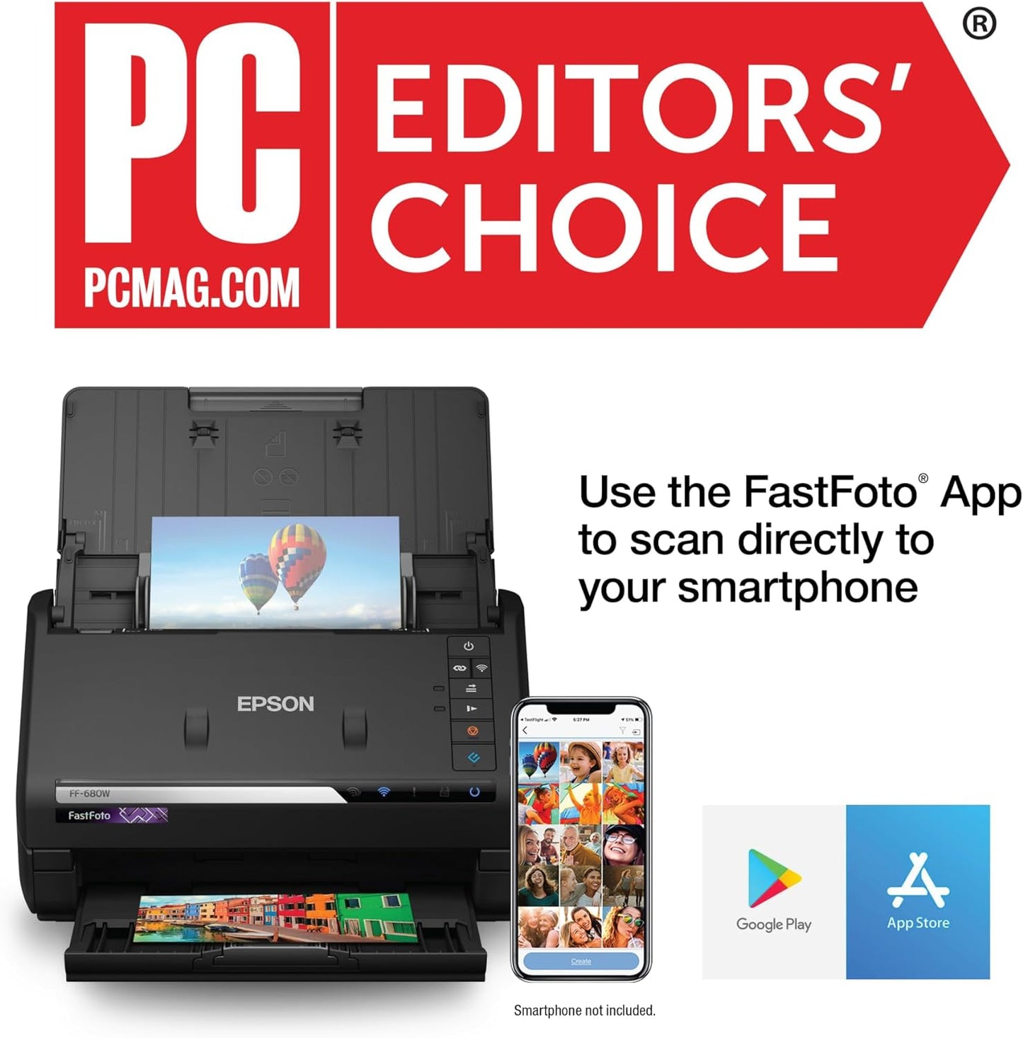 Epson FastFoto FF-680W Wireless High-Speed Photo and Document Scanning System, Black & Workforce ES-580W Wireless Color Duplex Desktop Document Scanner for PC and Mac