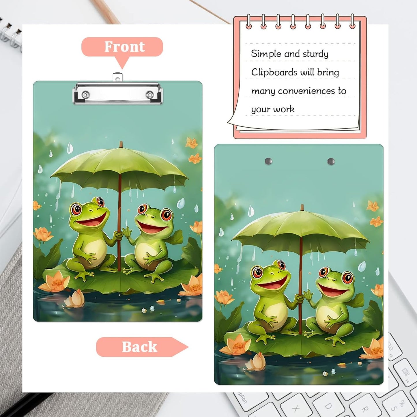 Cute Frog Lotus Leaf Plastic Clipboards,Cute Fashion Clipboard Decorative 8.5" x 12.5"Standard A4 Size Clipboards,Acrylic Clipboard for Teacher,Social Worker,Students,Nurse,Office Supplies