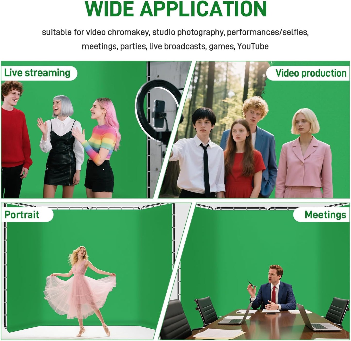 7.87ft x 13.12ft Green Screen Backdrop with Stand,Zyernar Large Green Collapsible Backdrop with Stand foror Photo Studio Video Shooting,YouTube Tutorials and Real-Time Videos, Streaming Games,Stage