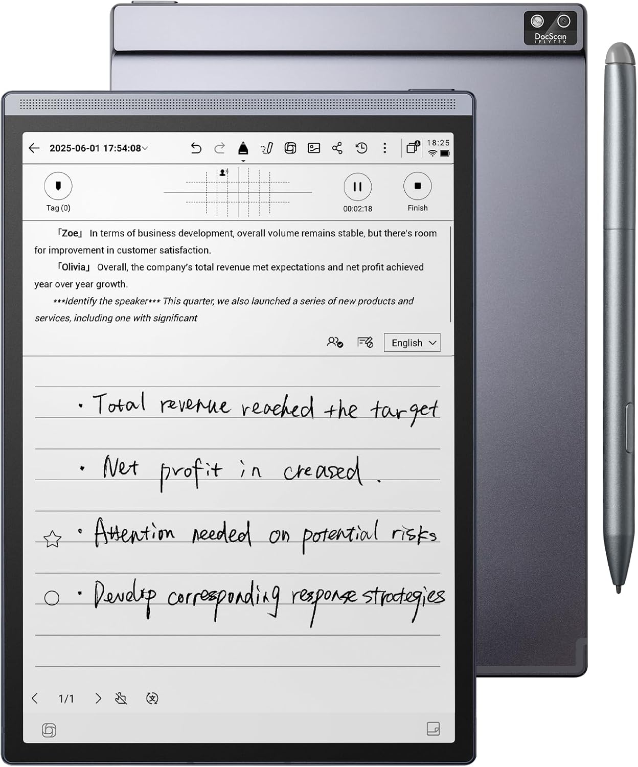 AINOTE Air 2, 8.2" AI E Ink Tablet, Smart Paper Note-Taking Tablet with Stylus & Adjustable Light, ChatGPT-Powered Multi-Language Transcription, Meeting Minutes Schedule Management Digital Notebook