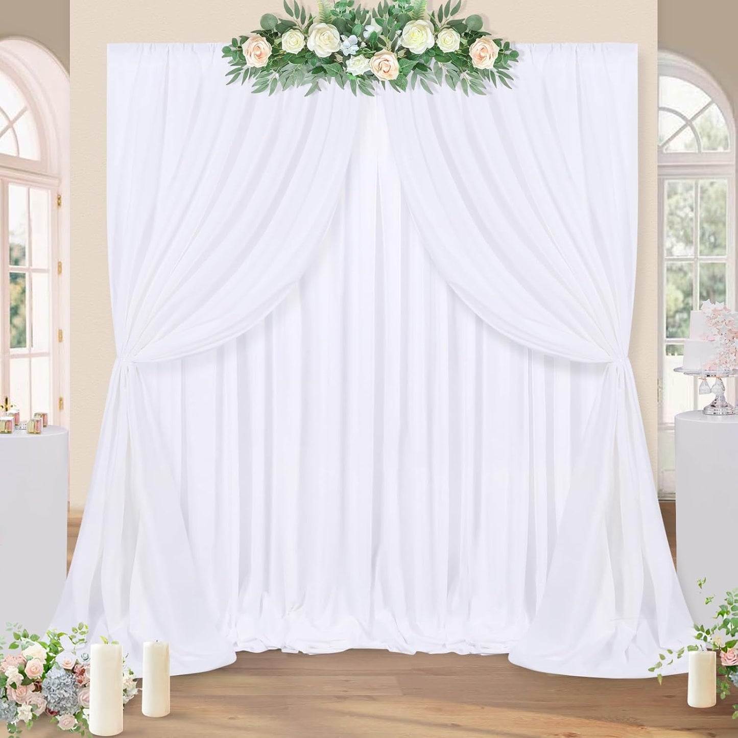 White Backdrop Curtains 30ft x 10ft: Polyester Photography Backdrop Drapes - Wedding Party Photo Shoot Background 6 Panels 5x10ft