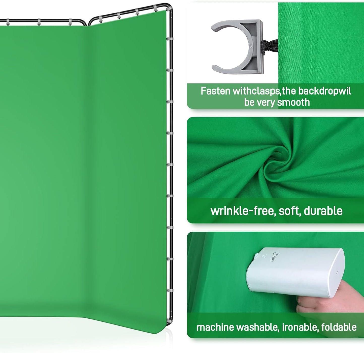 7.87ft x 13.12ft Green Screen Backdrop with Stand,Zyernar Large Green Collapsible Backdrop with Stand foror Photo Studio Video Shooting,YouTube Tutorials and Real-Time Videos, Streaming Games,Stage
