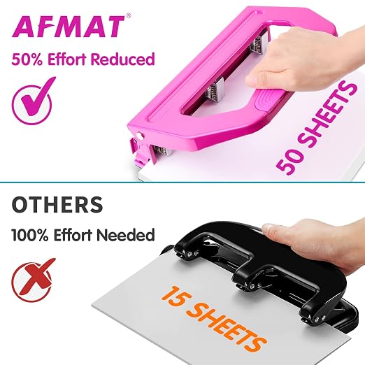 AFMAT 3 Hole Punch Heavy Duty, 9/32" Holes, 50-Sheet Hole Puncher 3 Ring - Image 6