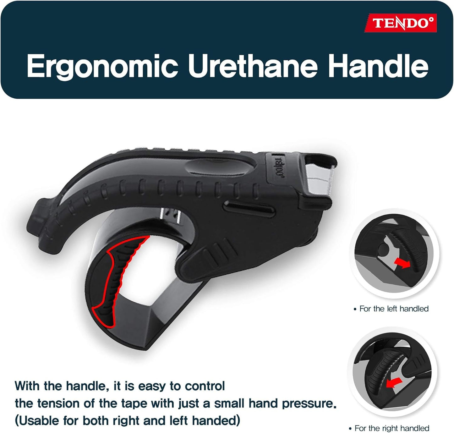 Heavy Duty Shipping Tape Dispenser: TENDO° Essential Line – Reusable, Replaceable, Eco-Friendly 2’’ Master Piece Dispenser with Patented 10° Sloped Chromium Blades - P-1200 (3th Gen.)_Black