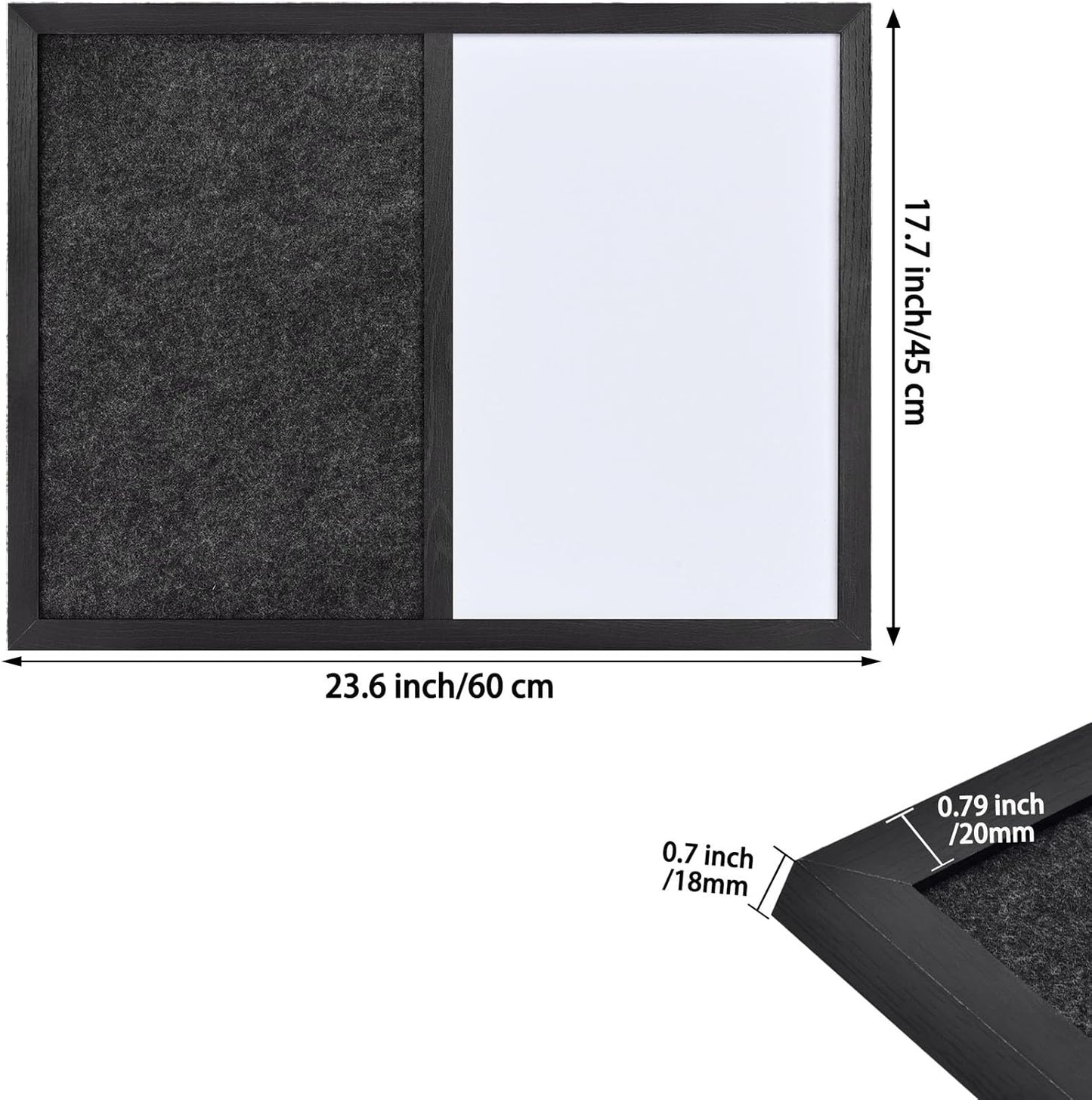 Whiteboard Bulletin Board Dark Gary Felt Board Combo for Office School Kitchen Bedroom, Black Wood Frame,17.7"*23.6",Whiteboard+BK-4560BK