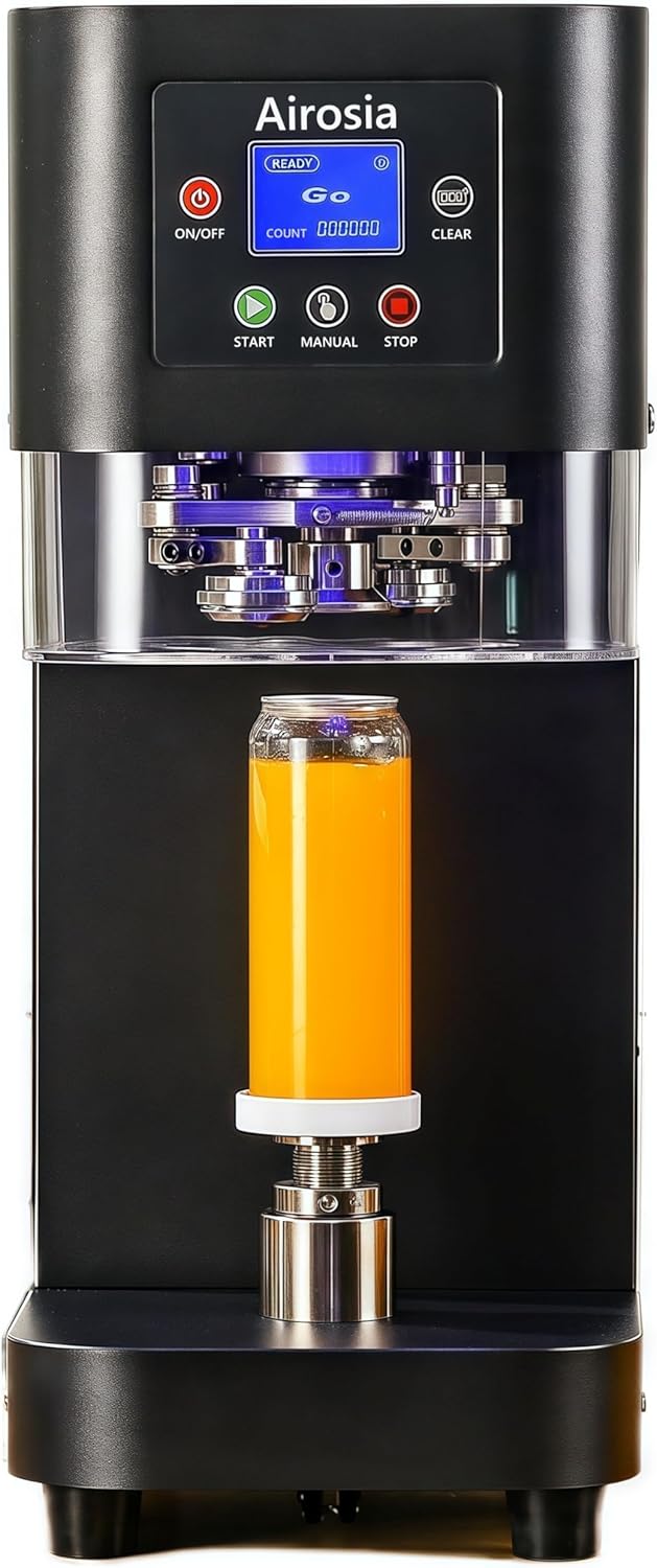 Commercial Can Sealing Machine- 2.4-6.7 inch Height Adjustable,Automatic soda can sealer machine for Plastic and Aluminum Beer Can (5.5cm in Diam)-Black Cup Sealing Machine