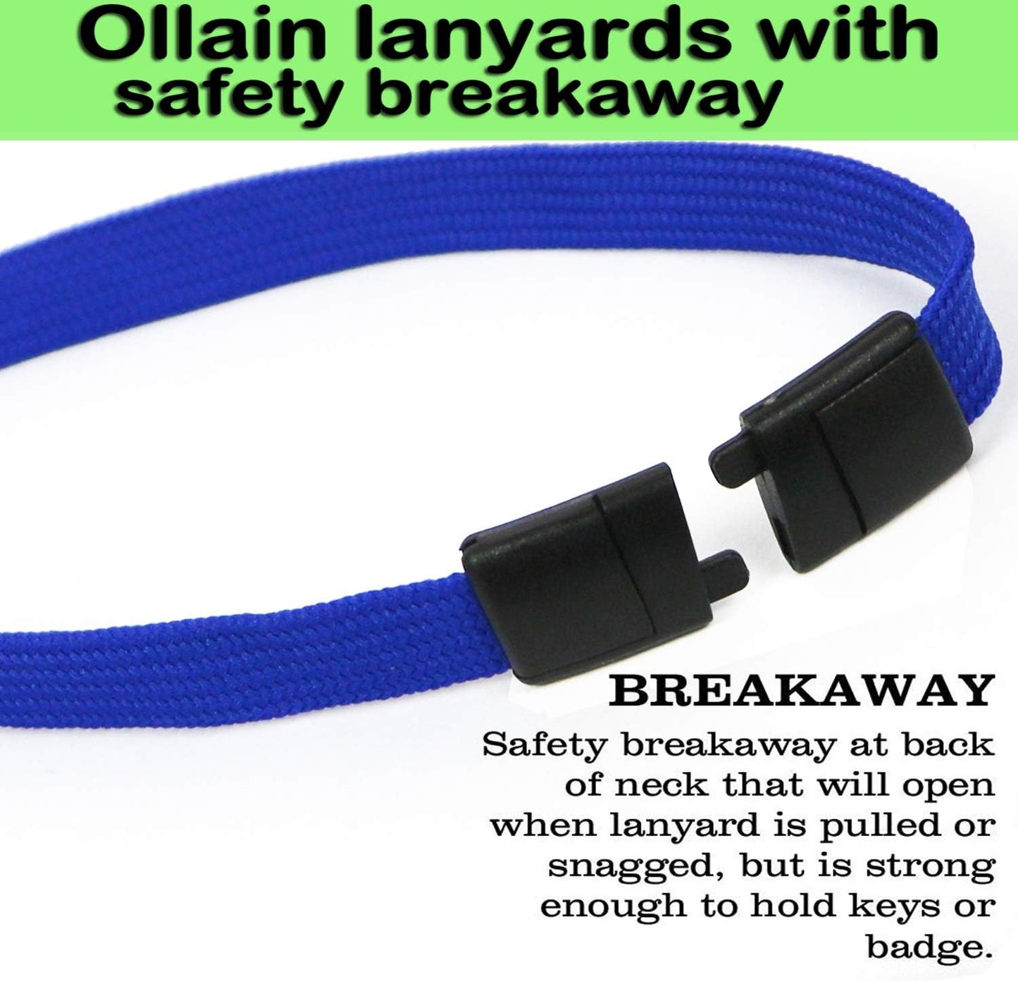 Ollain Lanyard with Safety Breakaway Buckle 50 Pack Lanyards Badge Clip Bulk Flat Lanyards for Id Badges Name tag (Blue)