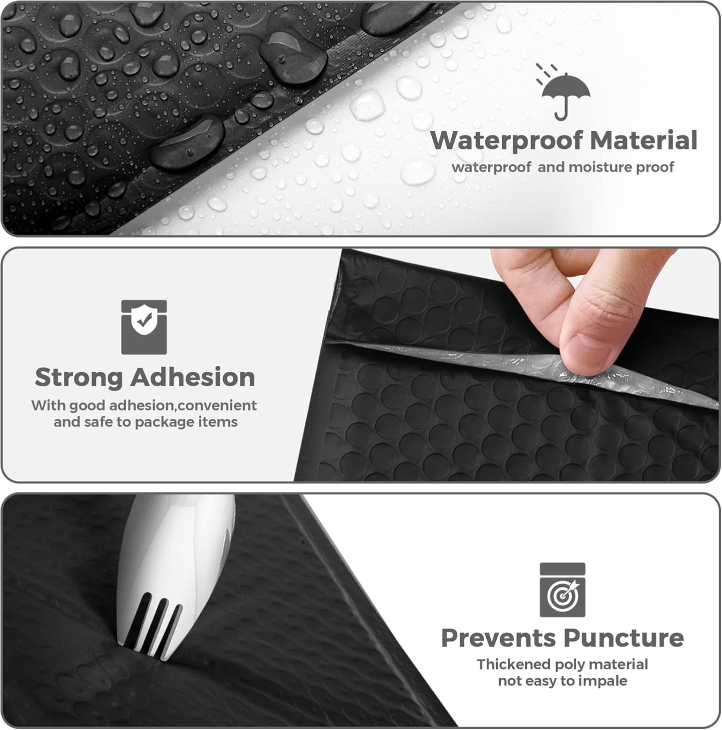 Metronic Bubble Mailer 8.5X12 Inch Black 100 Pack,Waterproof Padded Envelopes,Self-Seal Bubble Mailers Cushioning Bubble Envelopes for Shipping,Jewelry Makeup Supplies, Packaging Bulk