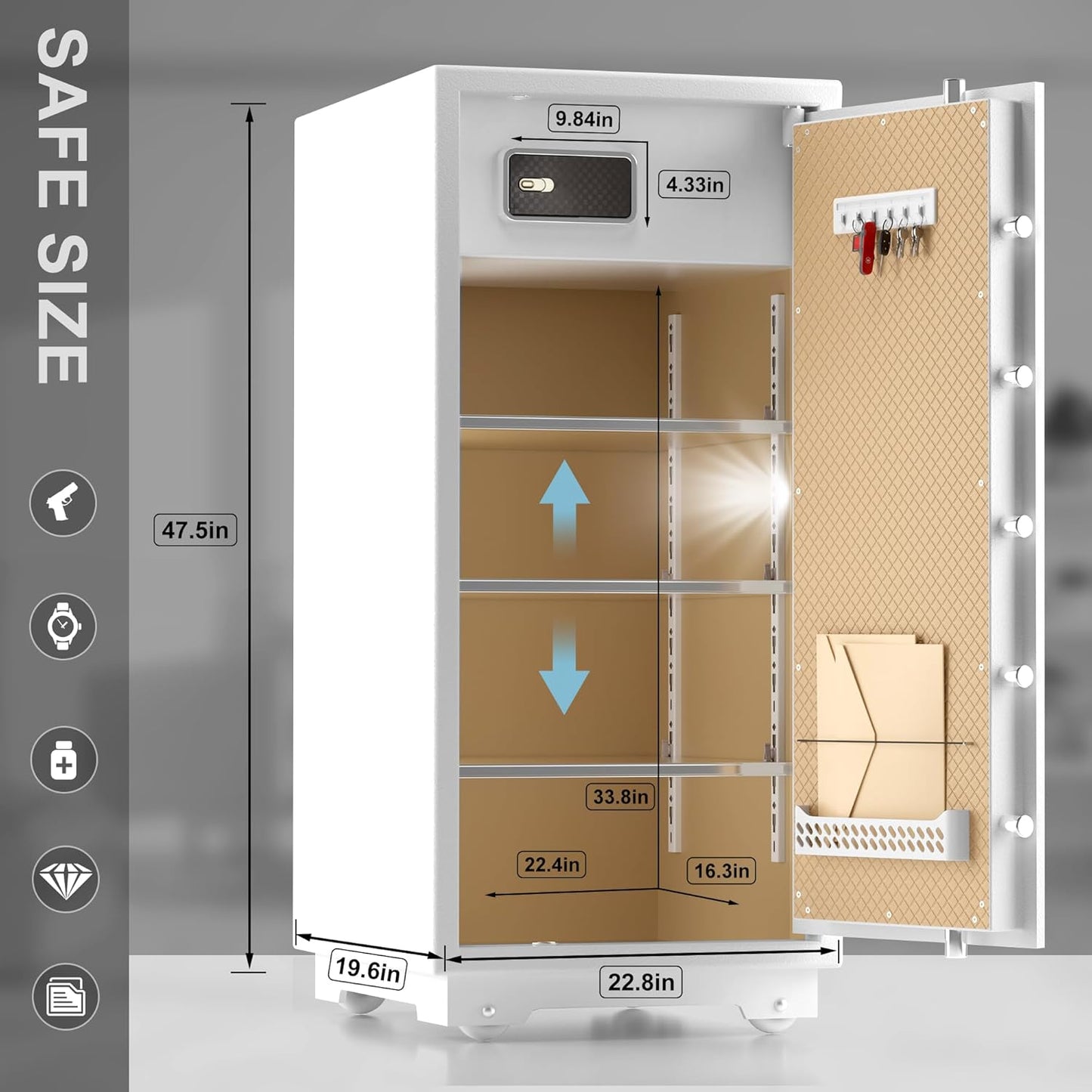 【US STOCK】TIGERKING 11.5 Cubic Feet Extra Large Heavy Duty Safe Box, Home Safe with Double Safety Key Lock and Separate Lock Box, Digital safe with 3 Removable Shelf for Home Hotel Office,180lbs