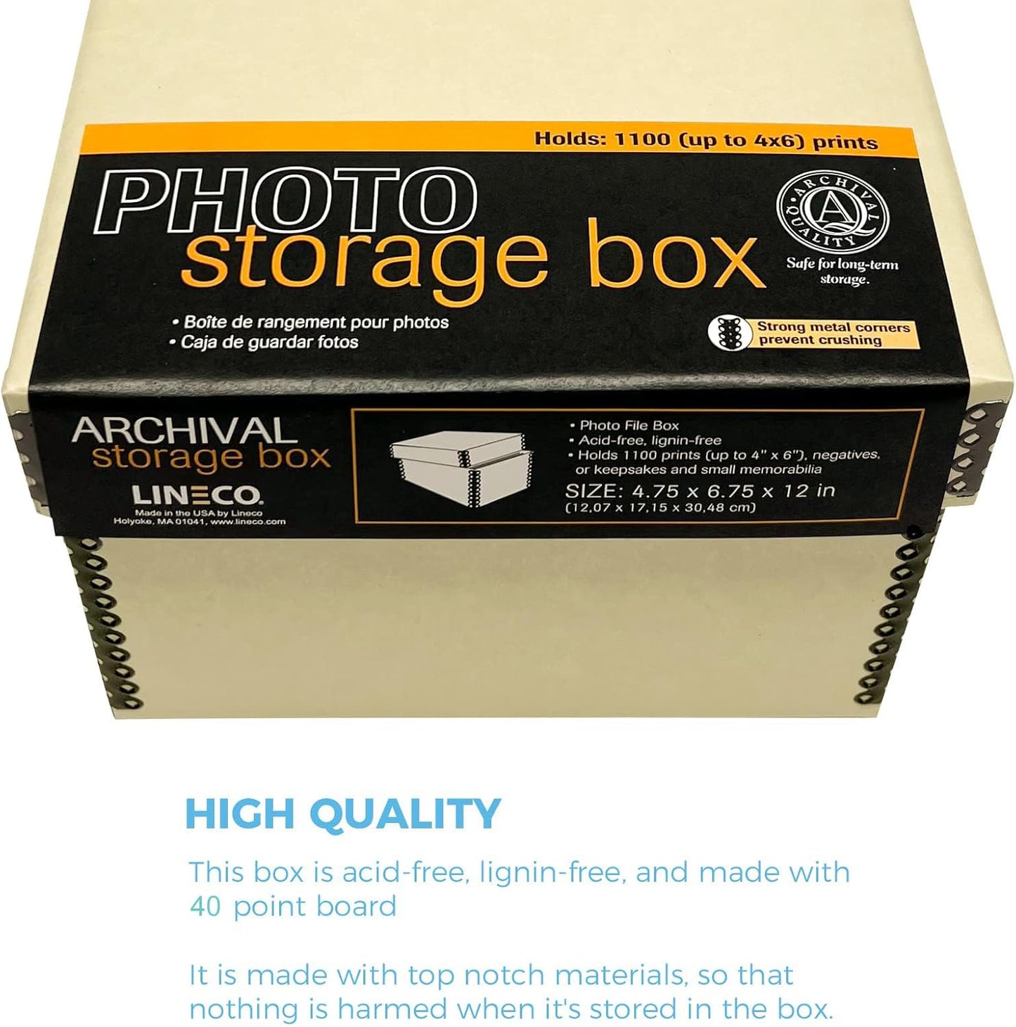 Lineco Photo Card Box, Museum-Quality Archival Storage, Acid-Free with Removable Lid, Bulk Storage for Negatives, Prints, Films, Photos, 4x6x12 Inches, Tan