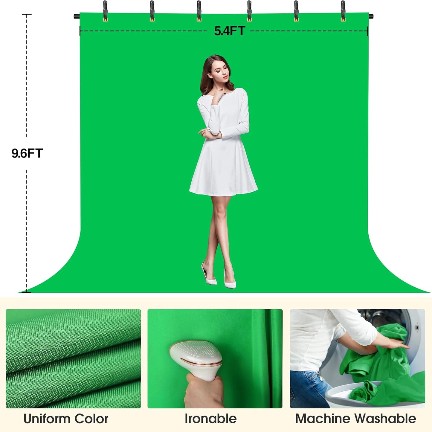 Green Screen Backdrop with Stand, 8x5.3ft Portable Greenscreen Background with Stand, T-Shape Green Screen Stand kit with 6 Spring Clamps, Sandbag, Carry Bag for Zoom, Video
