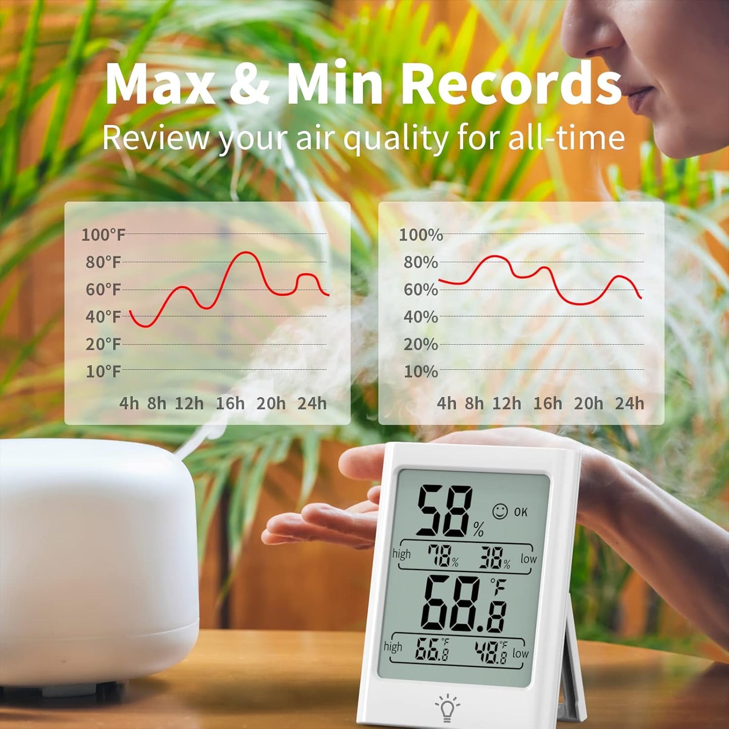 2.7in Indoor Digital Thermometer Temperature Gauge Humidistat Hygrometer with MAX & MIN Humidity and Temperature Records