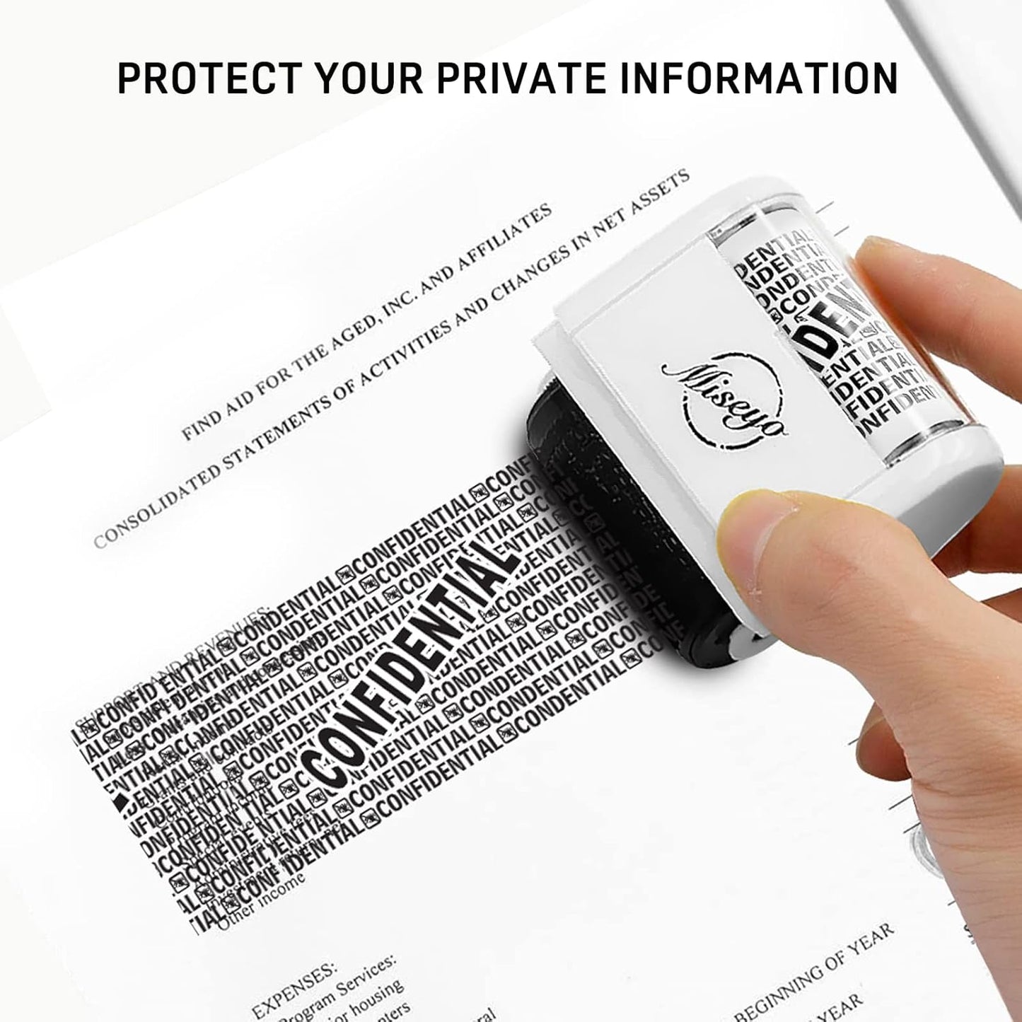Miseyo Wide Roller Stamp Identity Theft Stamp 1.5 Inch Perfect for Privacy Protection,Anti-Theft Security Confidential Easy for Guard Personal Information Blockout - White