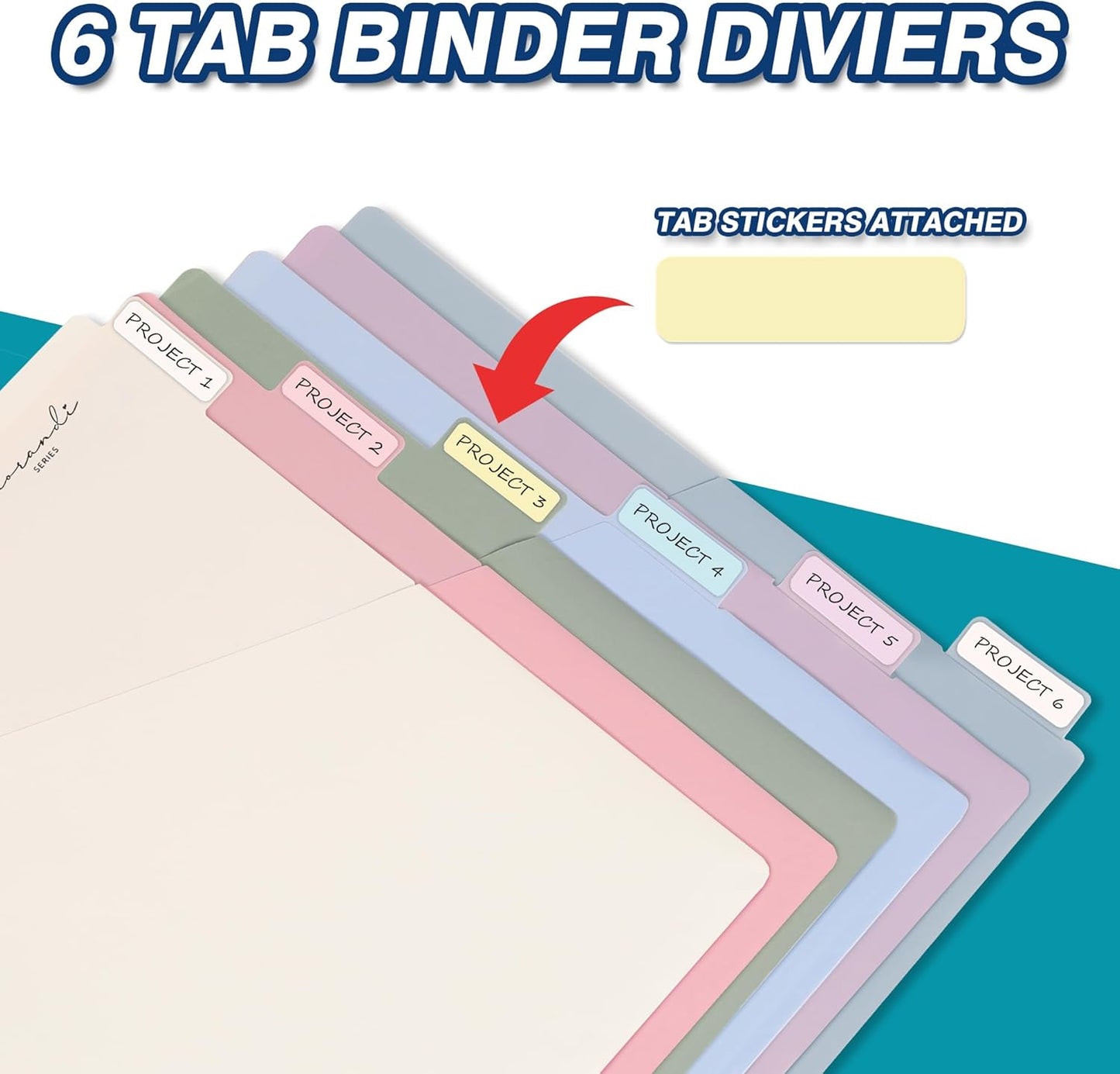 H4D 6-Tab Dividers for 3 Ring Binder, Plastic Dividers with Two Pockets, Letter Size, Morandi Colors, 2 Set